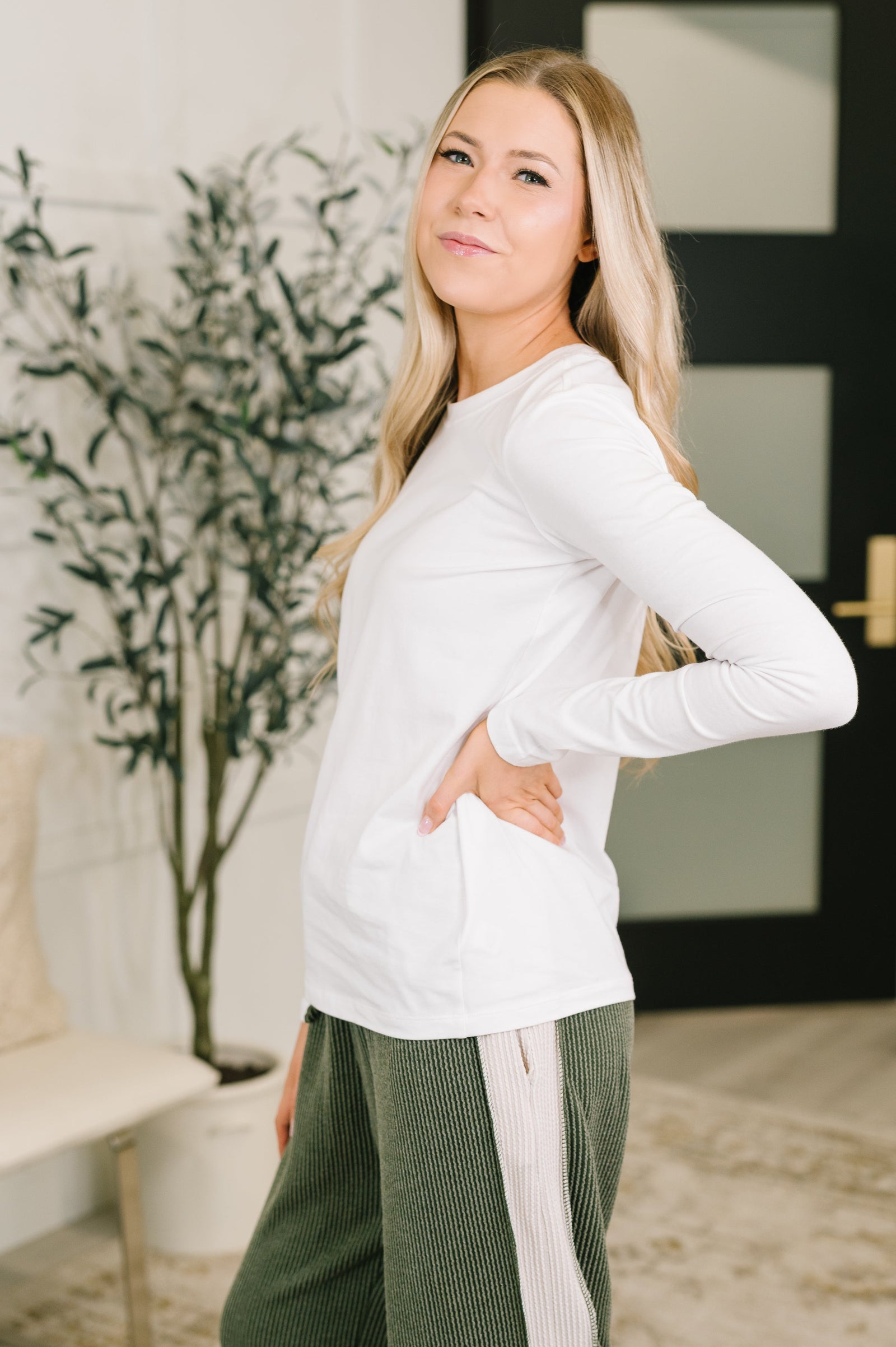 Down to the Basics Long Sleeve Top in White
