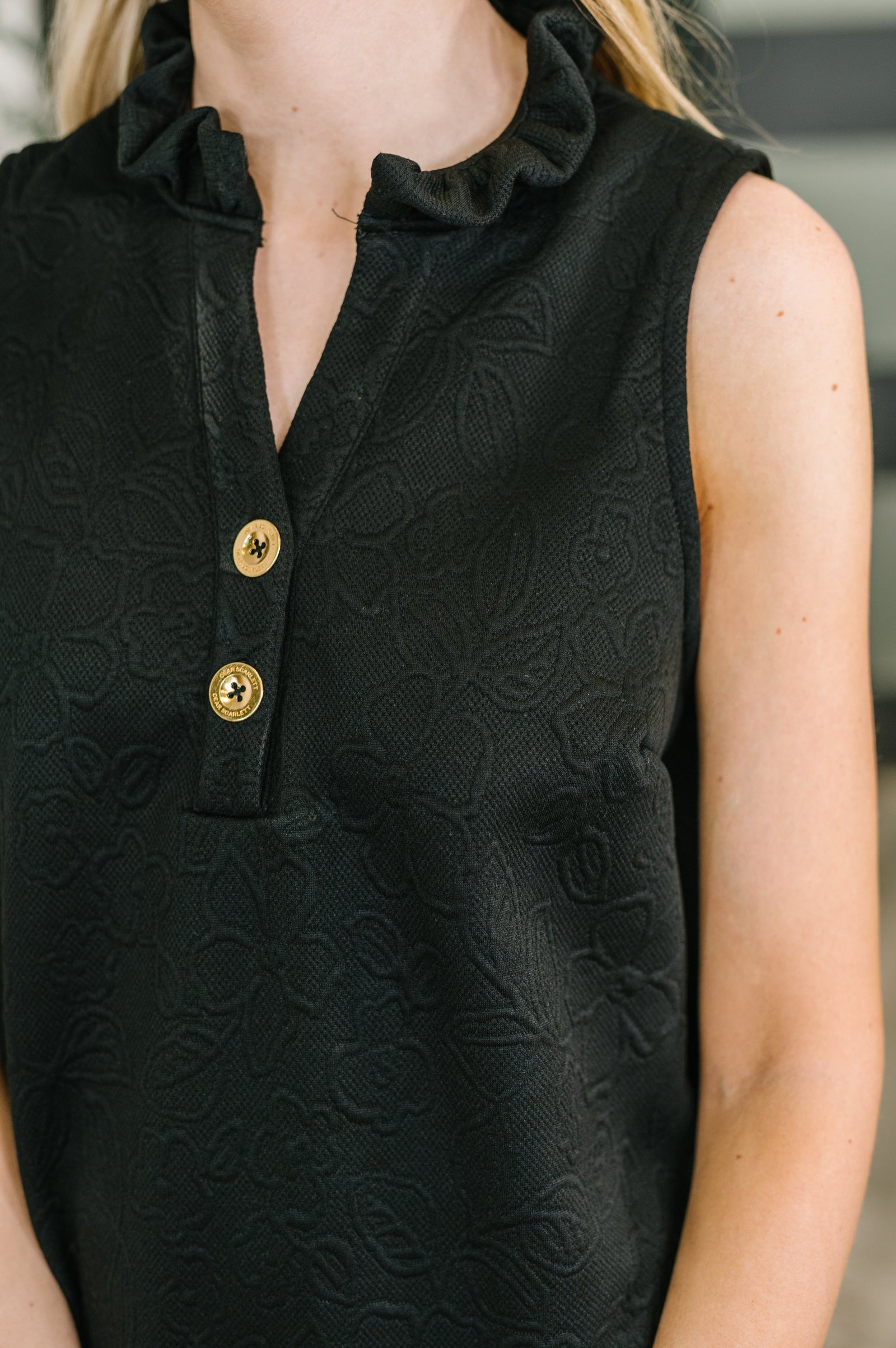 High Tide High Neck Embossed Sleeveless Dress in Black
