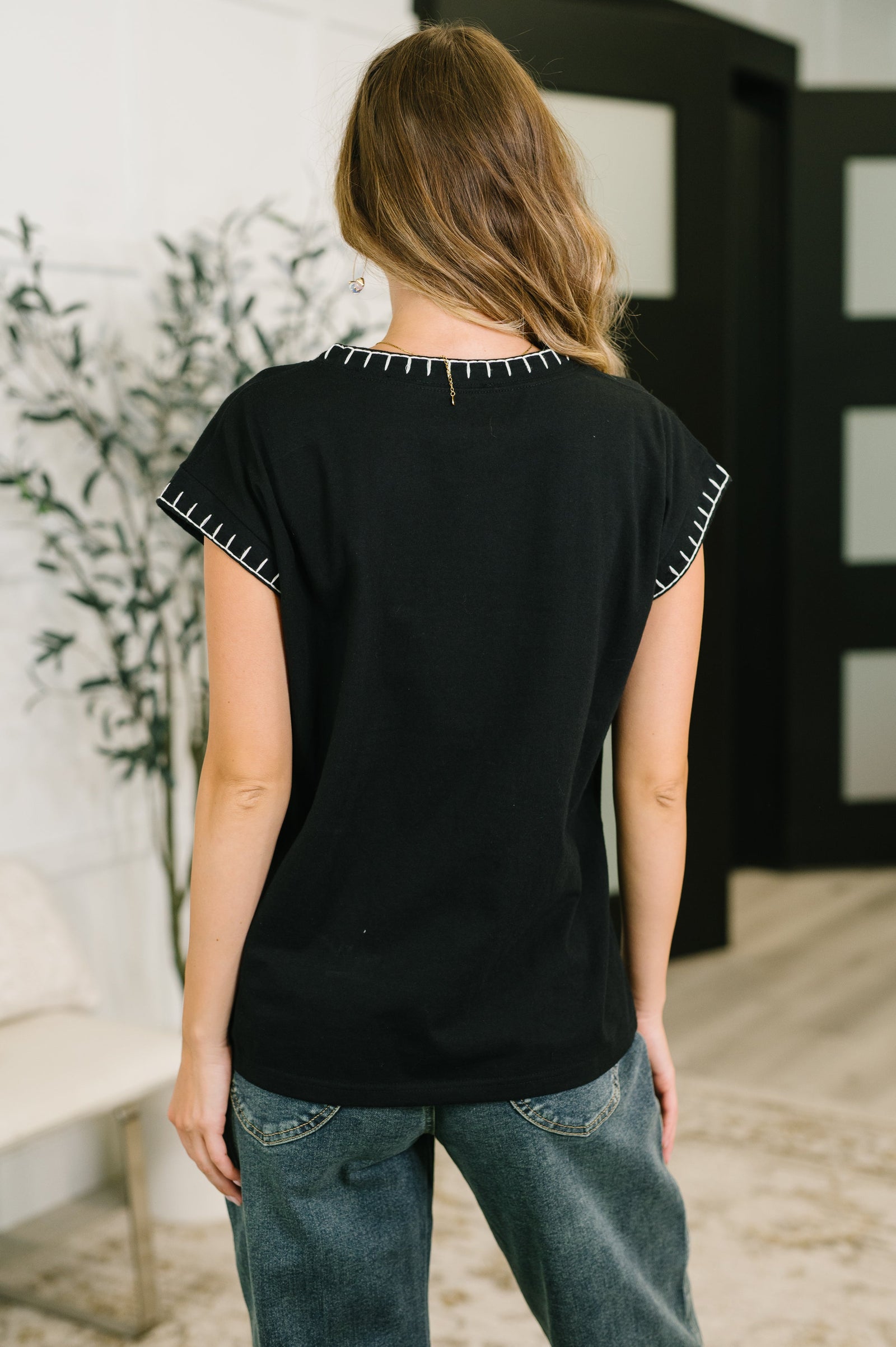 Little Details Trim Detail Top in Black