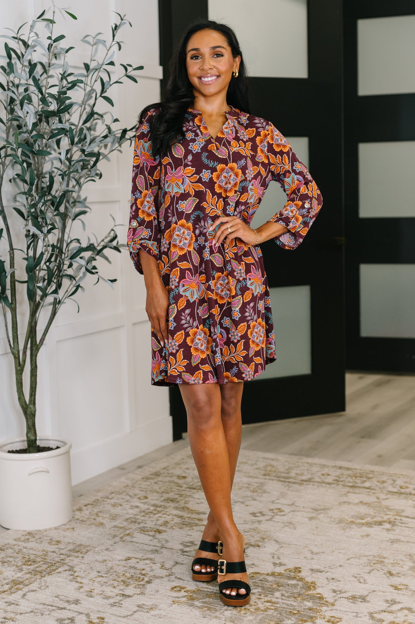 Lizzy Long Sleeve Dress in Chocolate Floral