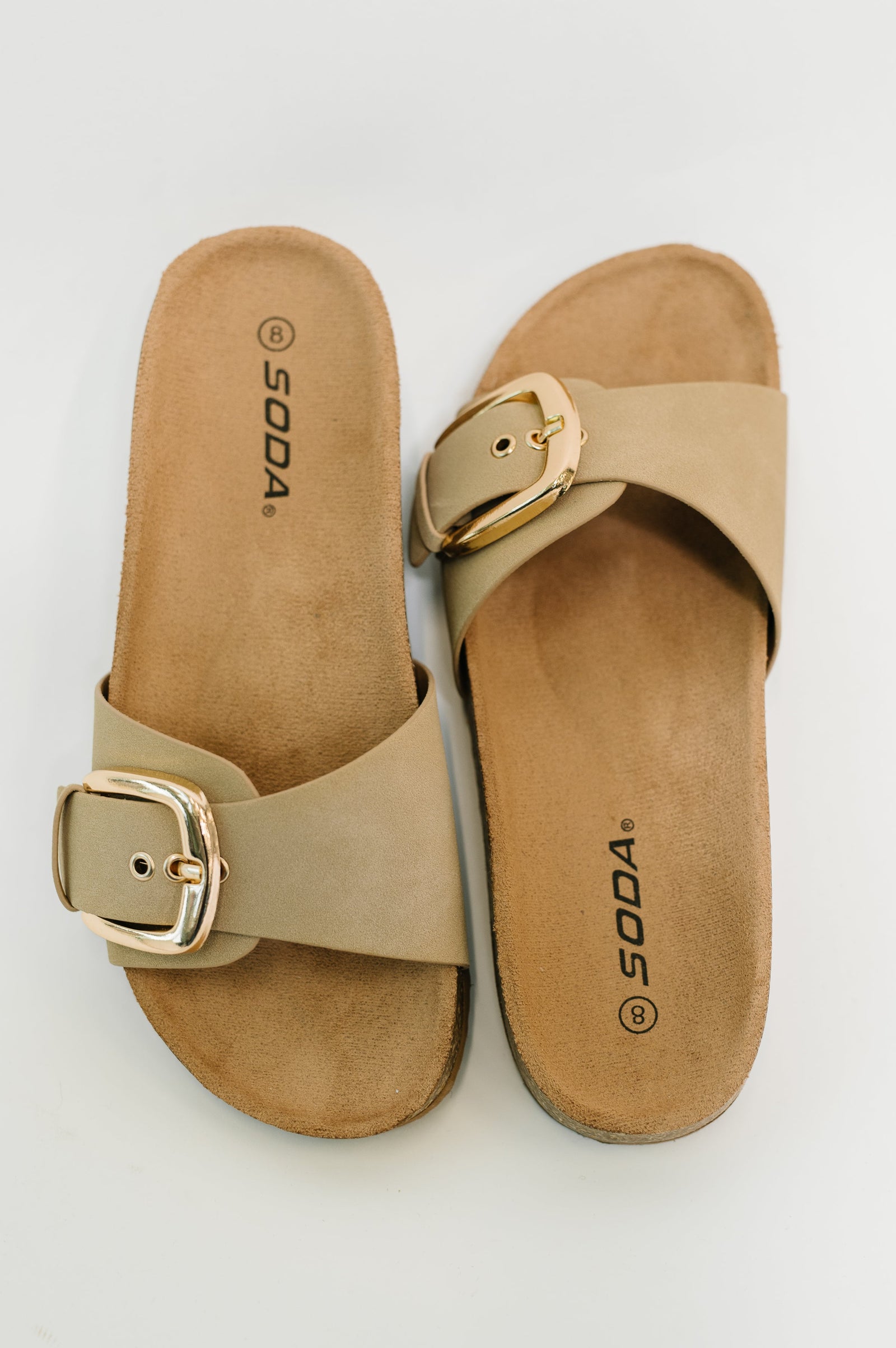 Lizzy Slip on Buckle Strap Sandal in Taupe