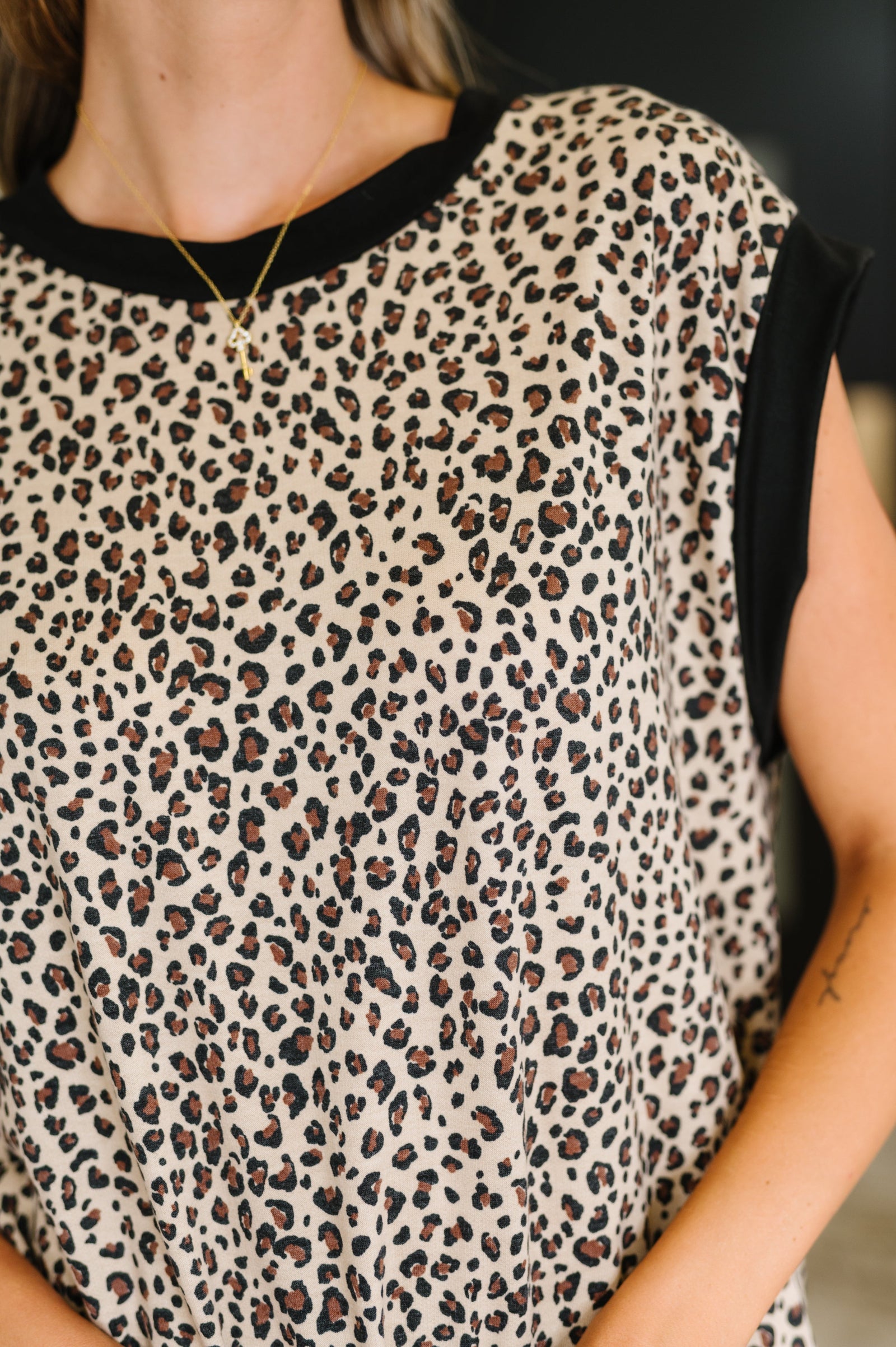 Meow's the Time Banded Hem Top in Leopard Print
