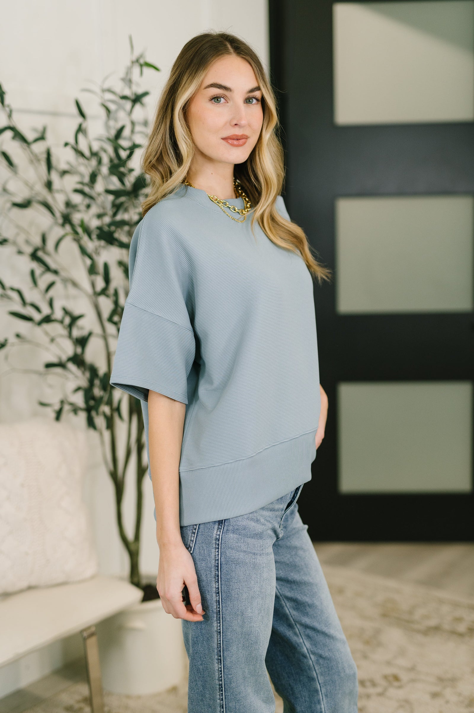 Sense of Clarity Boxy Top in Blue Grey