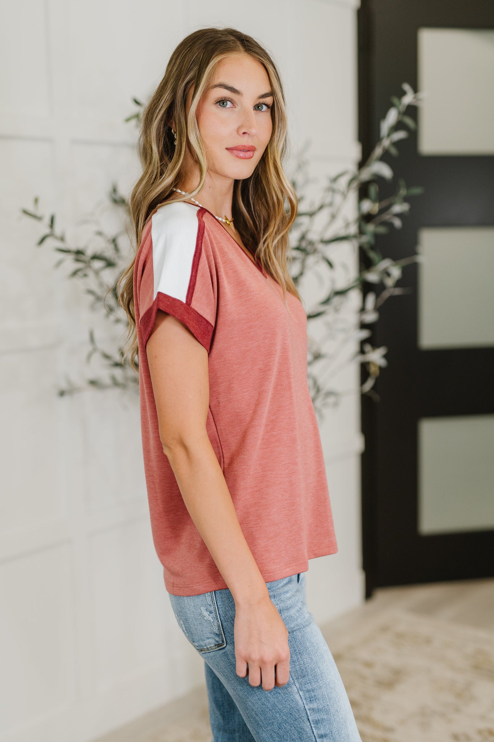 Sew Into You V-Neck Top in Light Rust