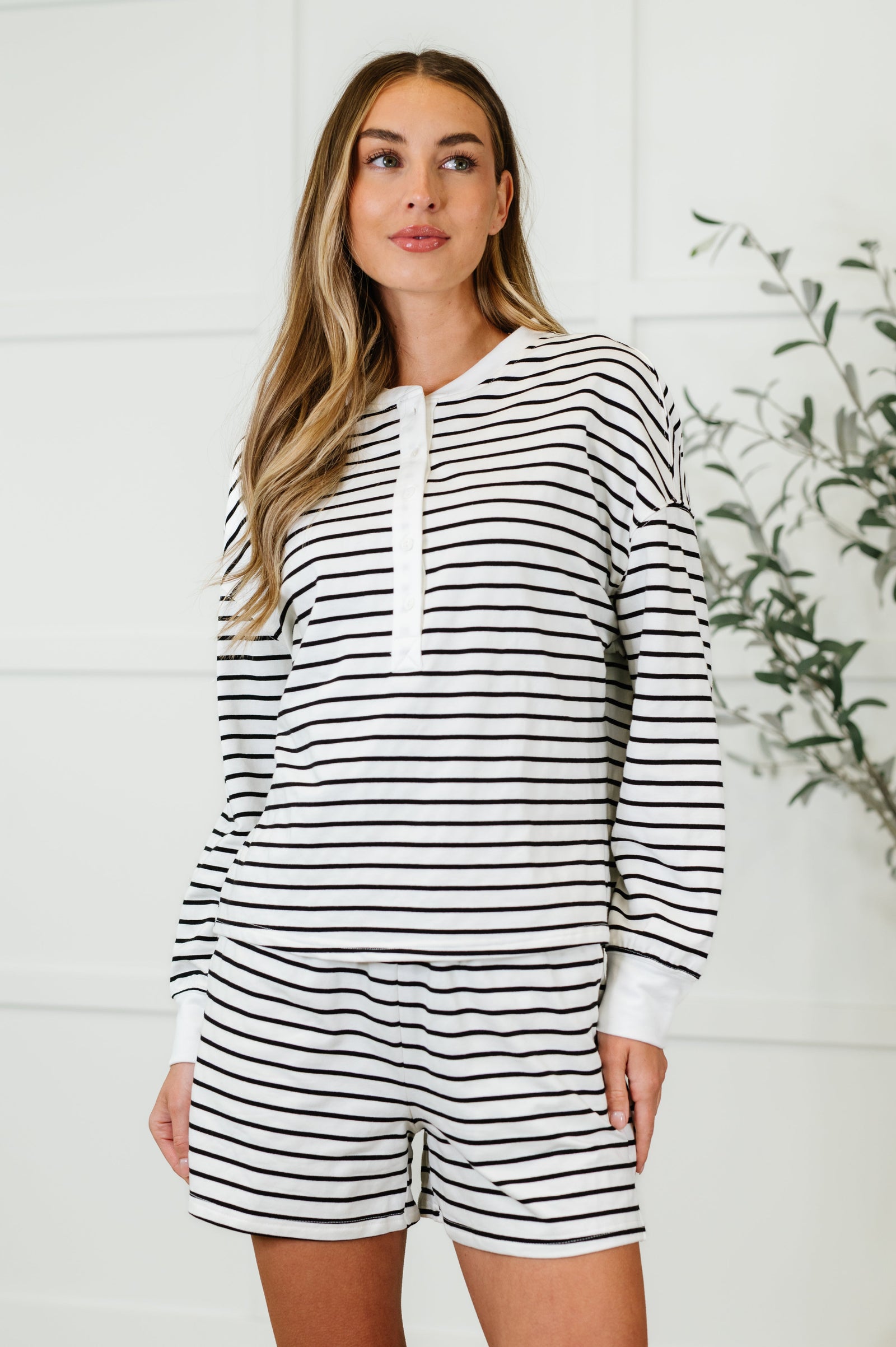 Situationally Sound Striped Long Sleeve Top and Shorts Set