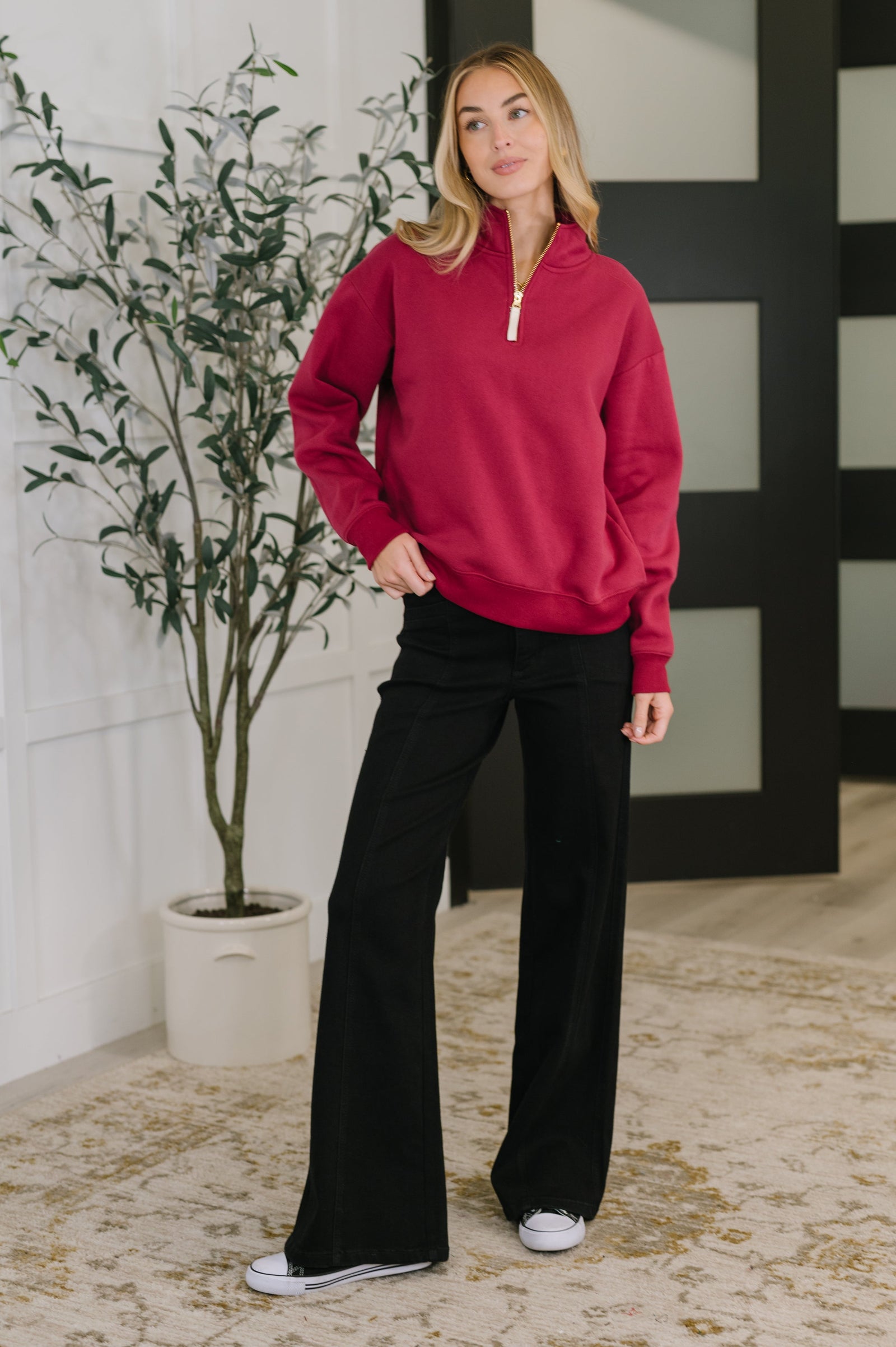 Sweater Weather Half Zip High Neck Pullover in Cabernet