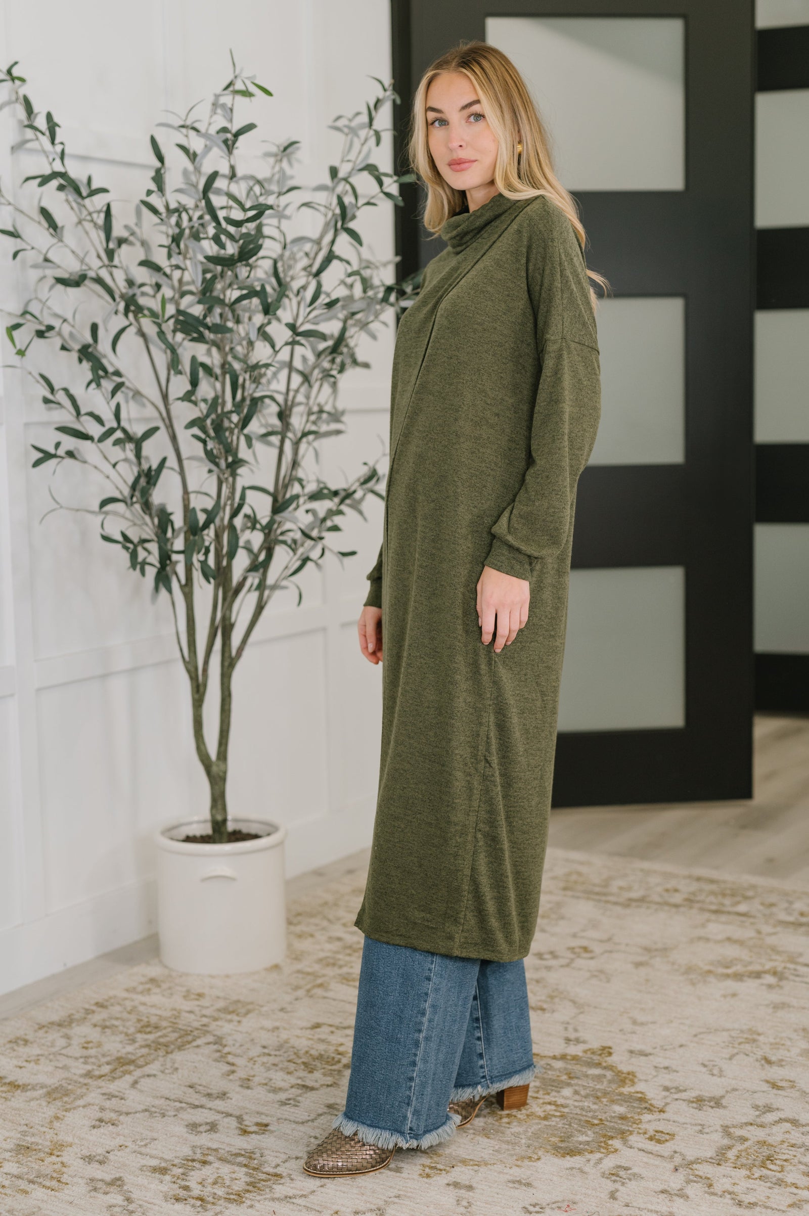 Travel City Scape Turtle Neck Tunic in Olive