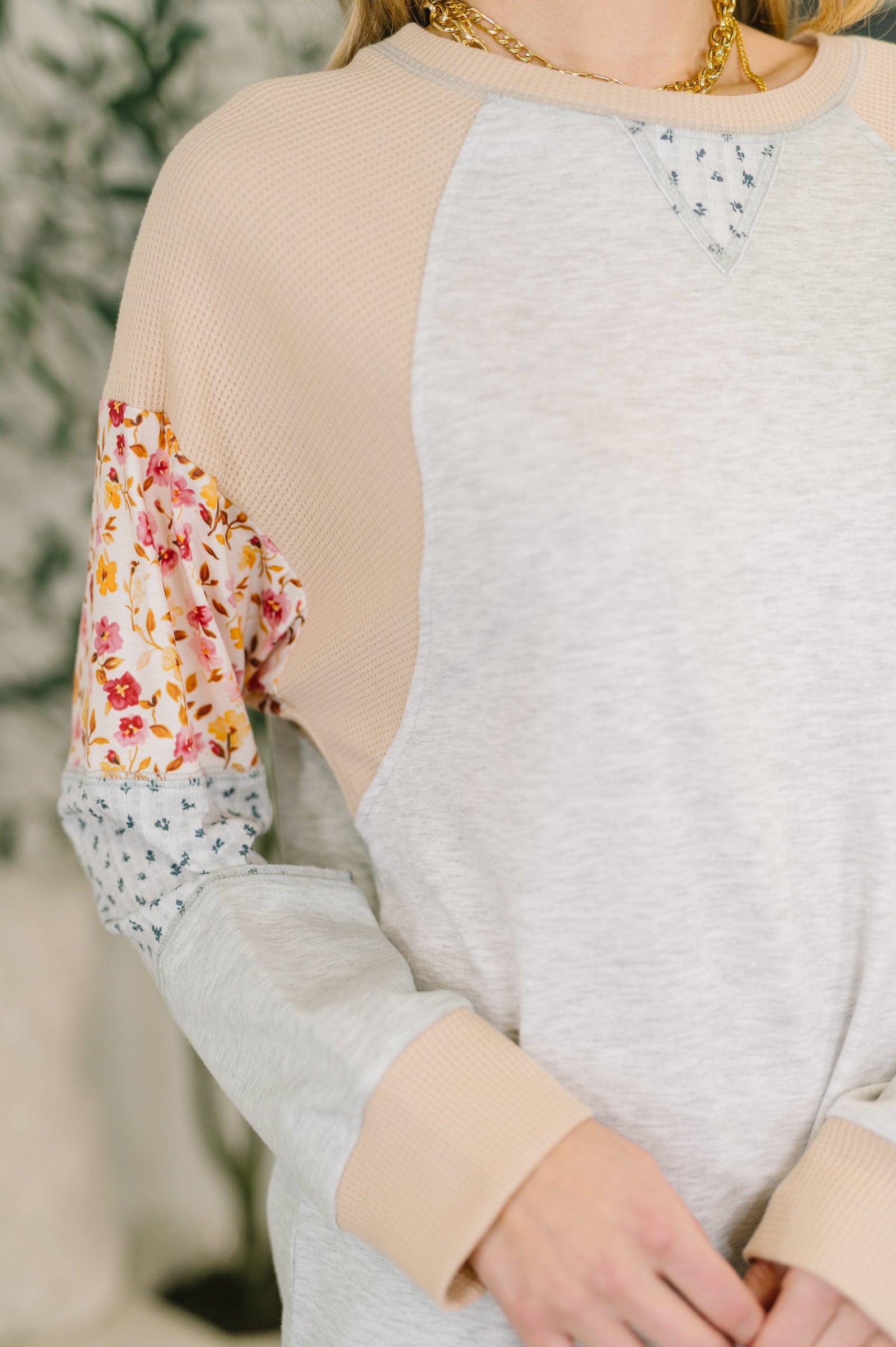 Wondering Aloud Patchwork Long Sleeve Top
