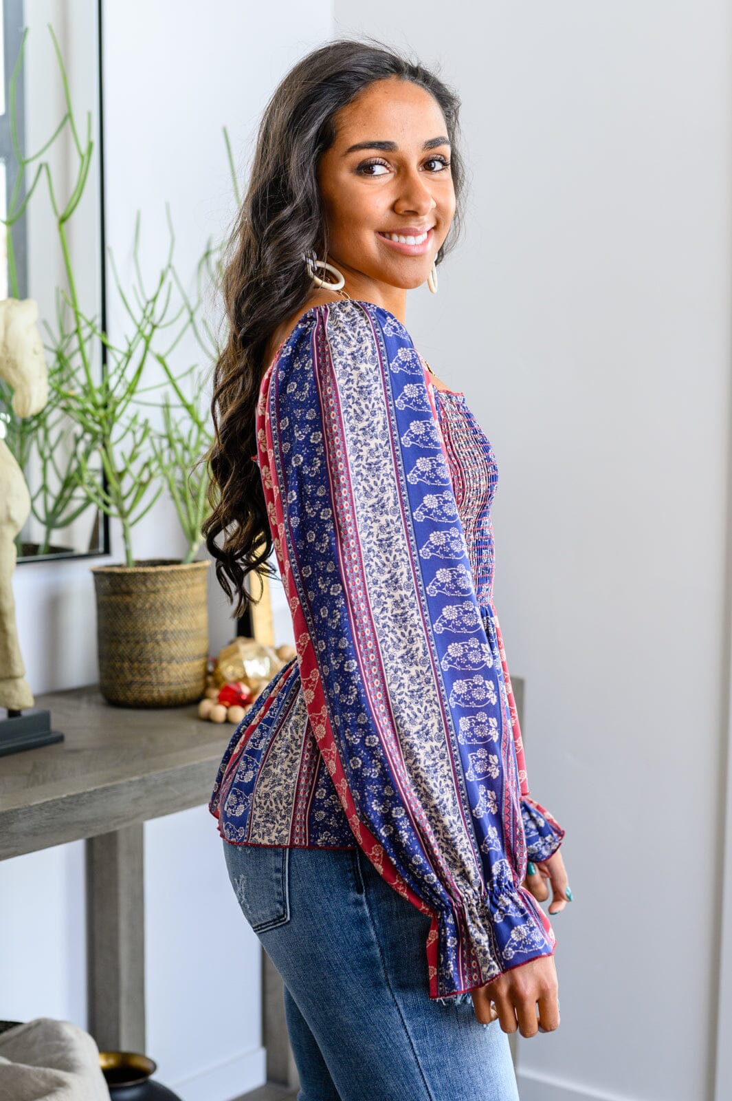 Afternoon Tea Smocked Long Sleeve Blouse Womens