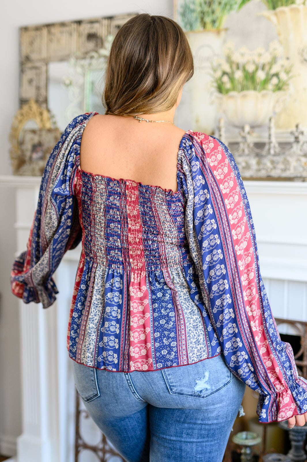 Afternoon Tea Smocked Long Sleeve Blouse Womens