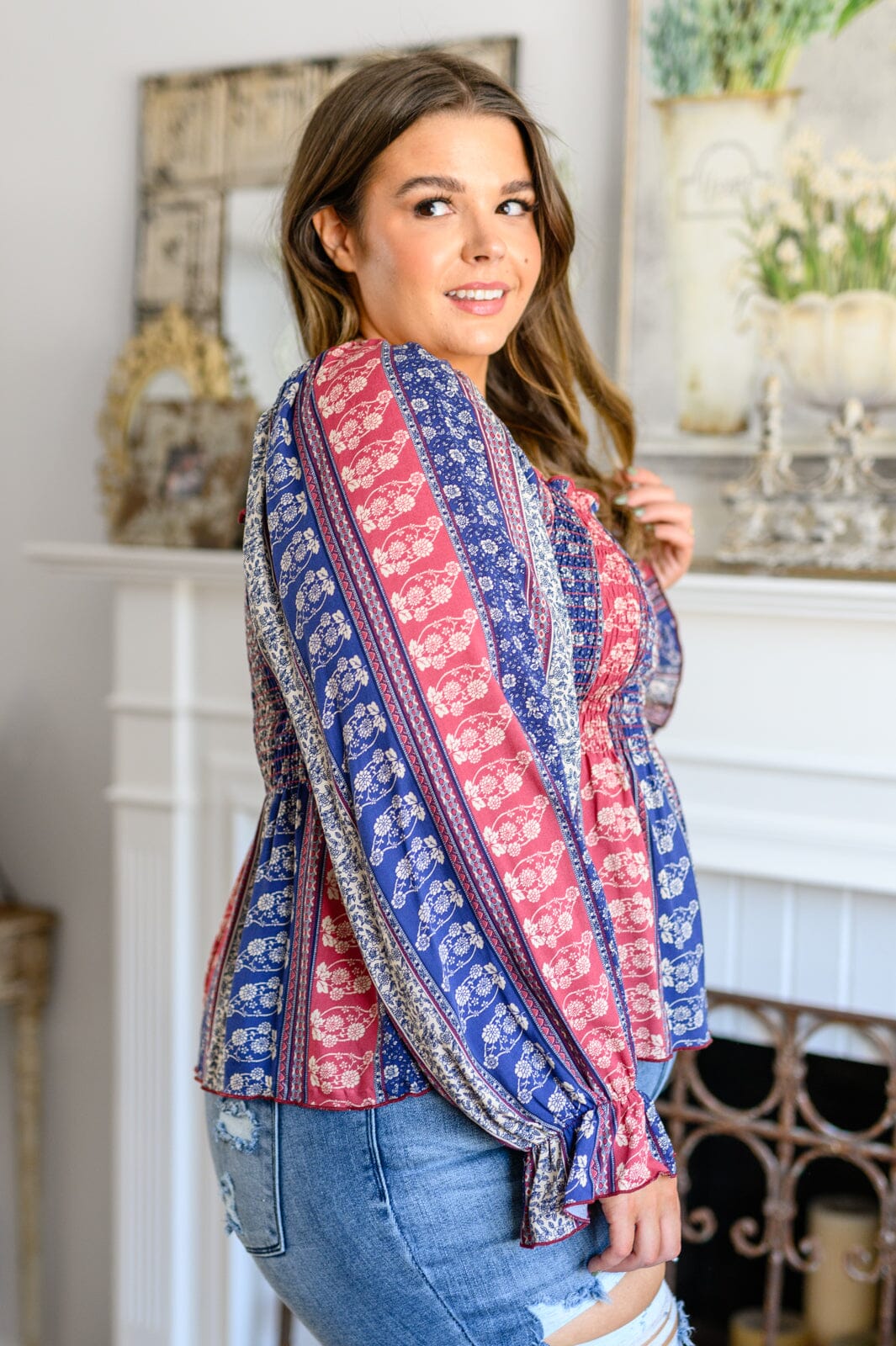 Afternoon Tea Smocked Long Sleeve Blouse Womens