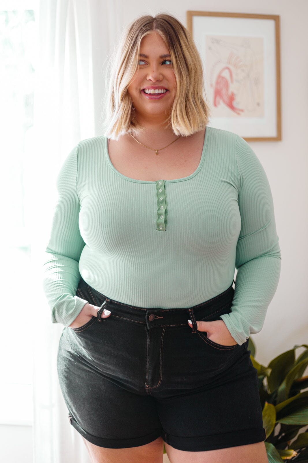 Count On Me Ribbed Bodysuit in Sage Womens