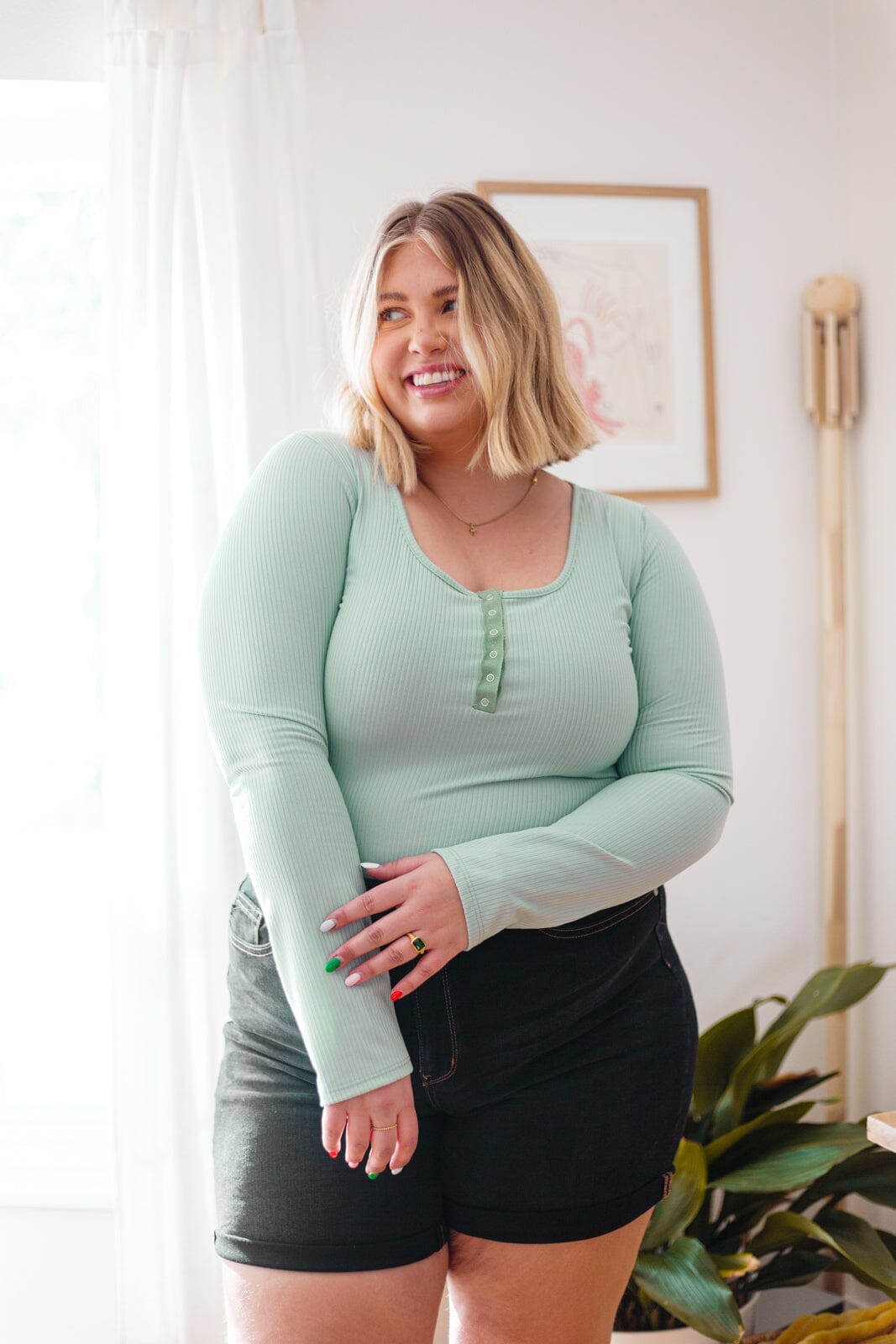 Count On Me Ribbed Bodysuit in Sage Womens