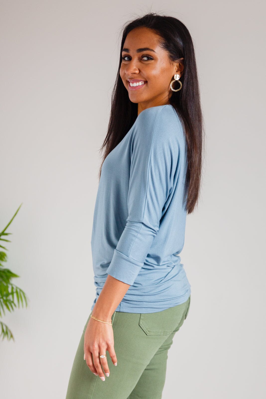 Daytime Boat Neck Top in Blue Gray Womens