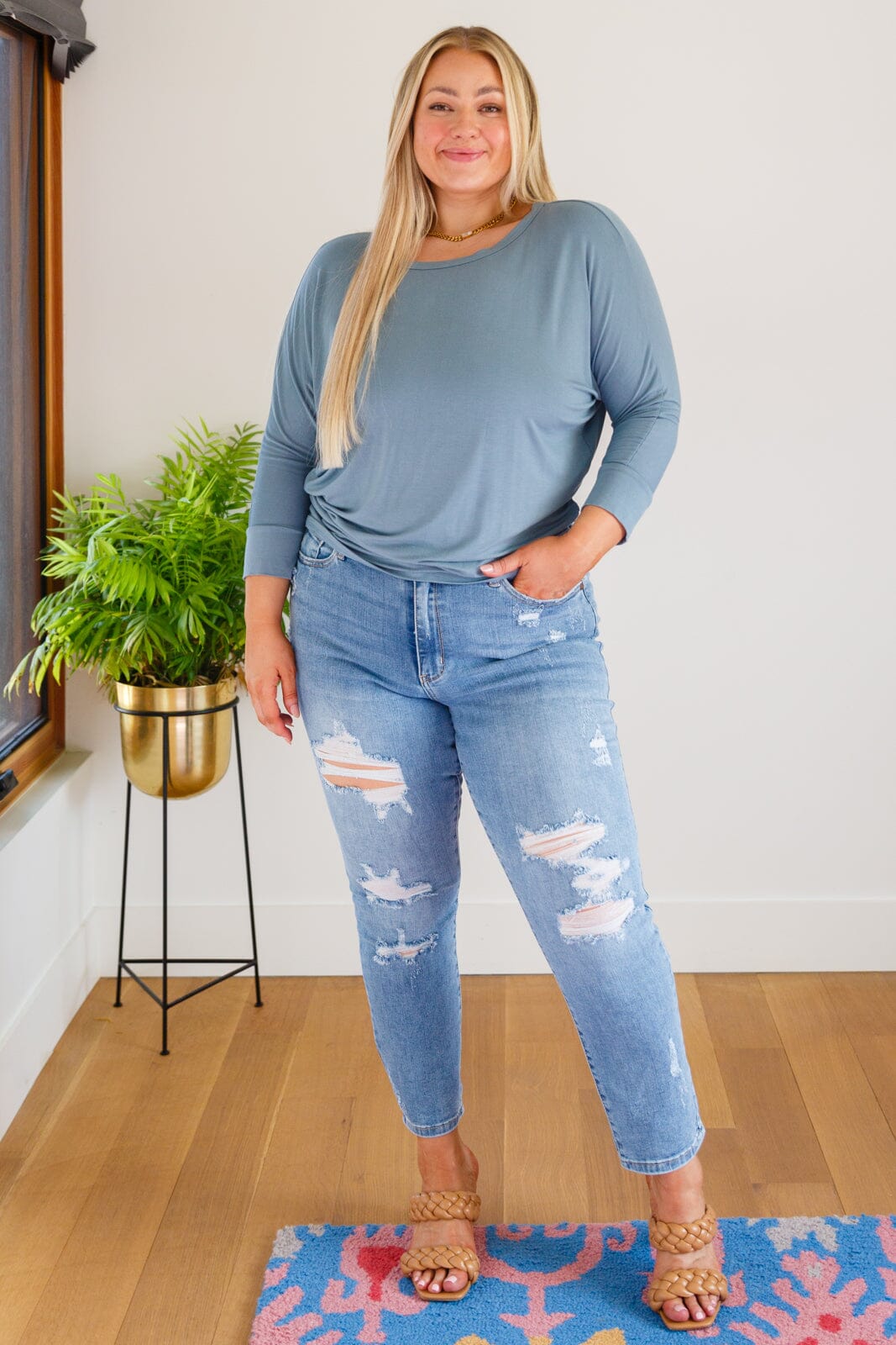 Daytime Boat Neck Top in Blue Gray Womens