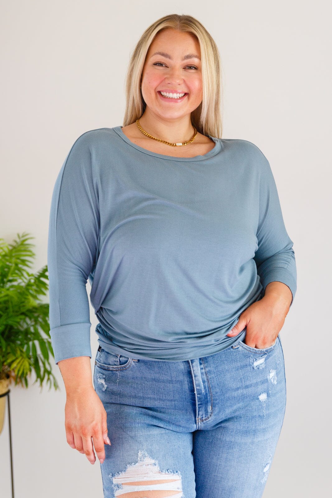 Daytime Boat Neck Top in Blue Gray Womens