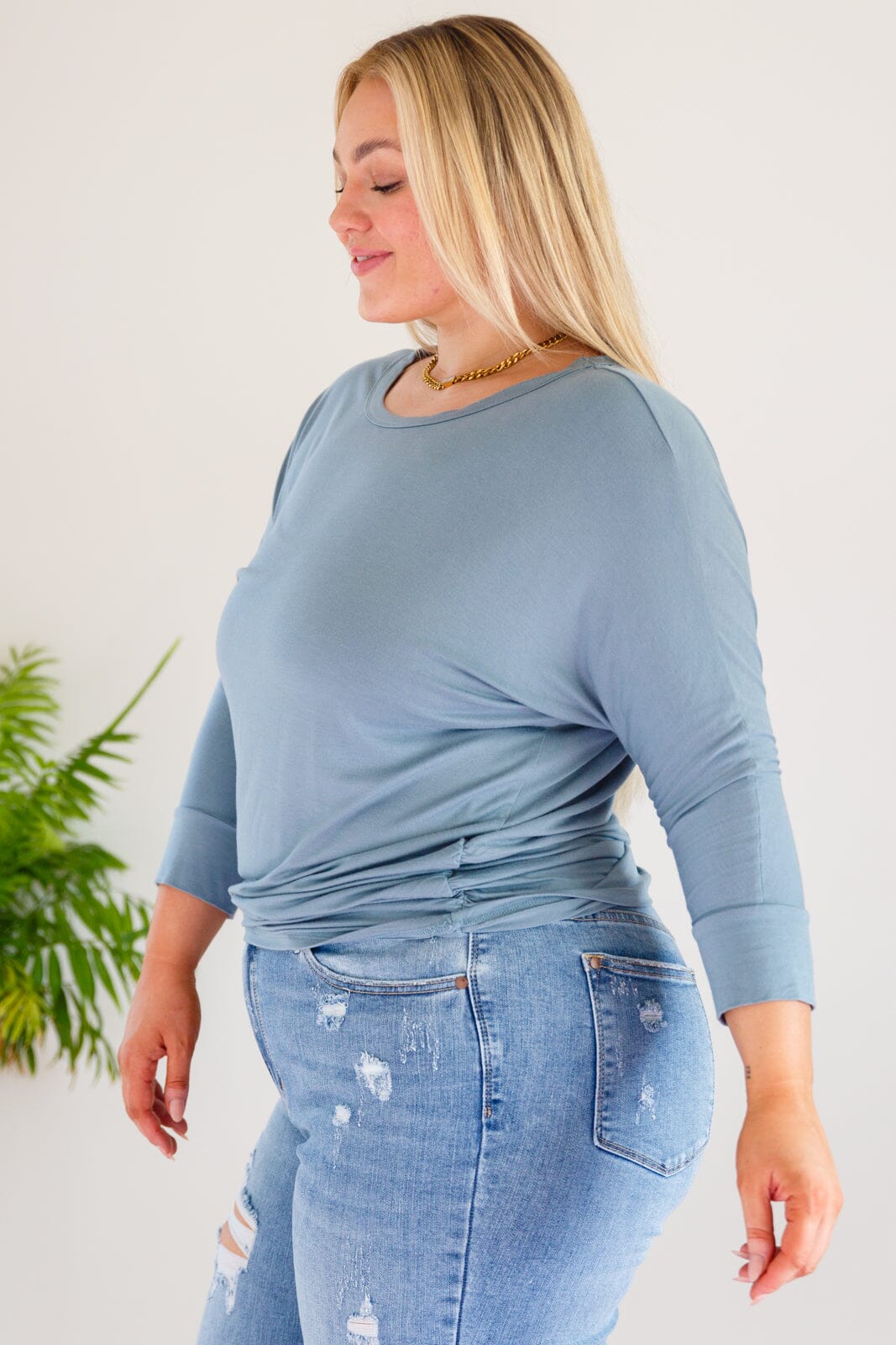 Daytime Boat Neck Top in Blue Gray Womens