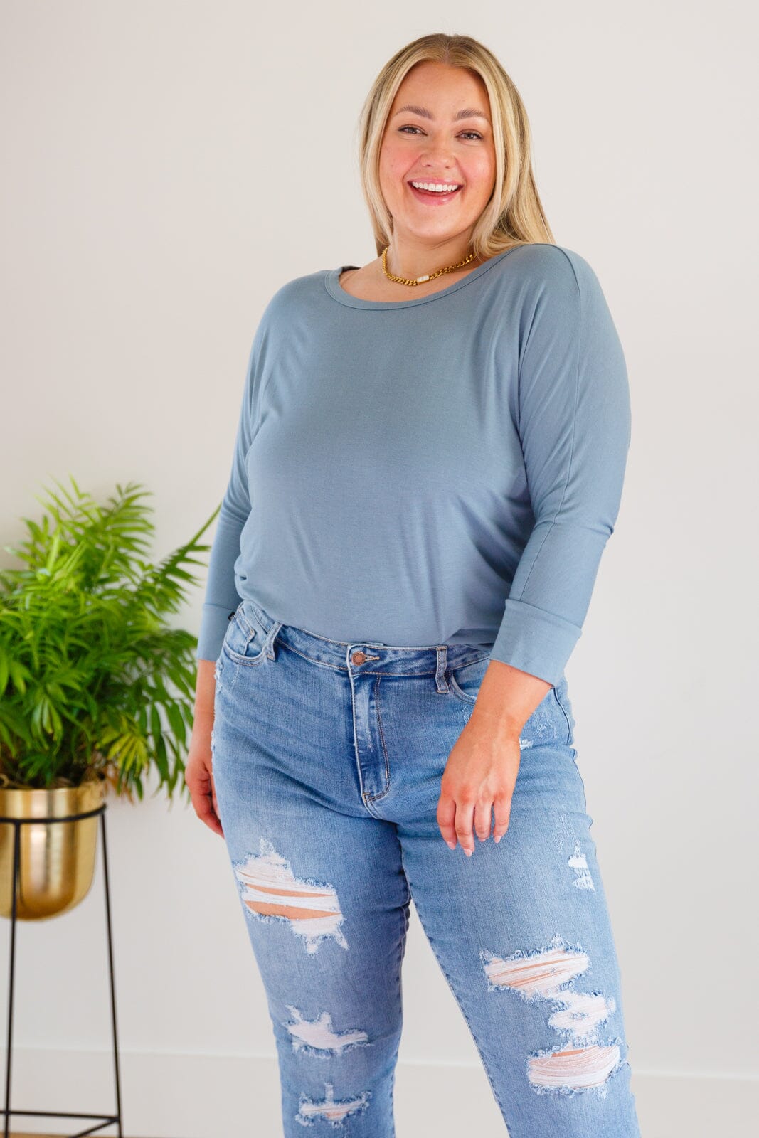Daytime Boat Neck Top in Blue Gray Womens