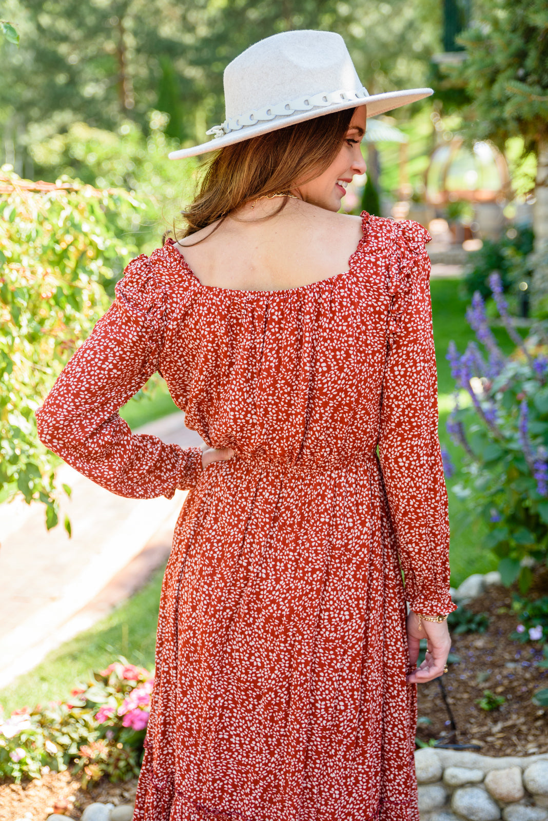 First Kiss Long Sleeve Maxi Dress In Rust Womens