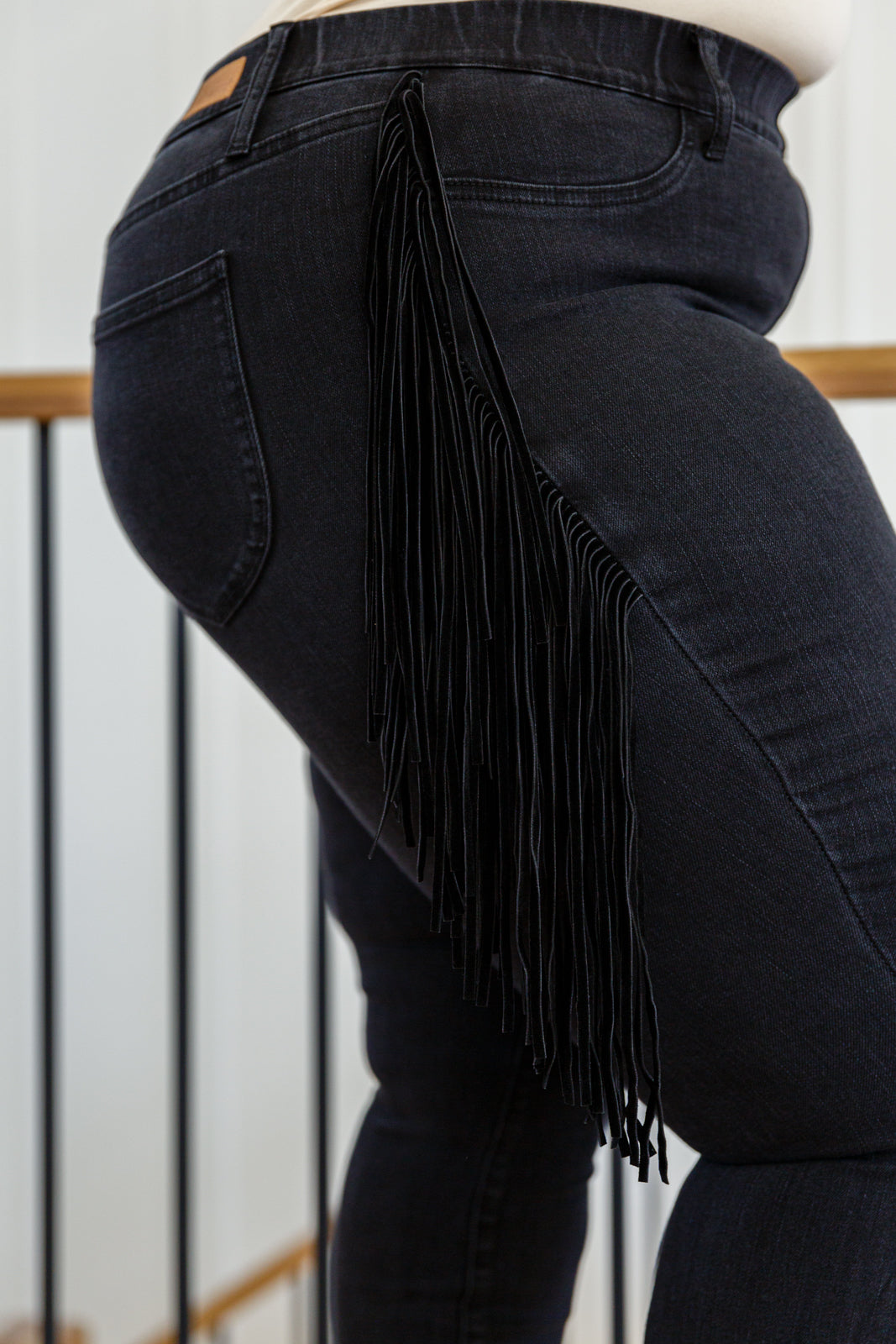 Hilary Side Fringe Skinny Jegging In Black Womens