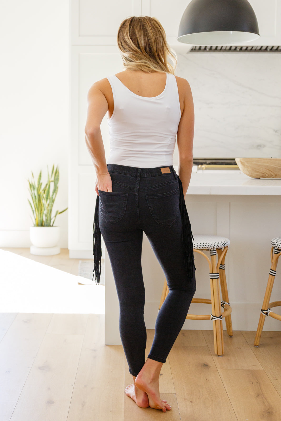 Hilary Side Fringe Skinny Jegging In Black Womens