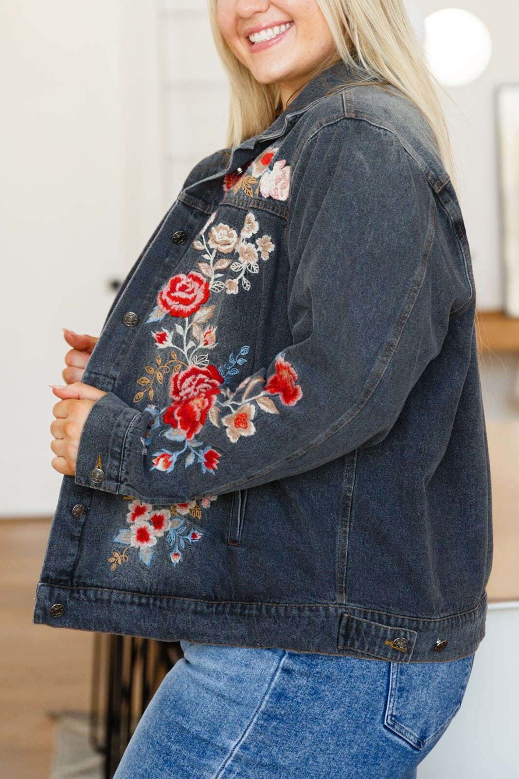 Lovely Visions Flower Embroidered Jacket Womens