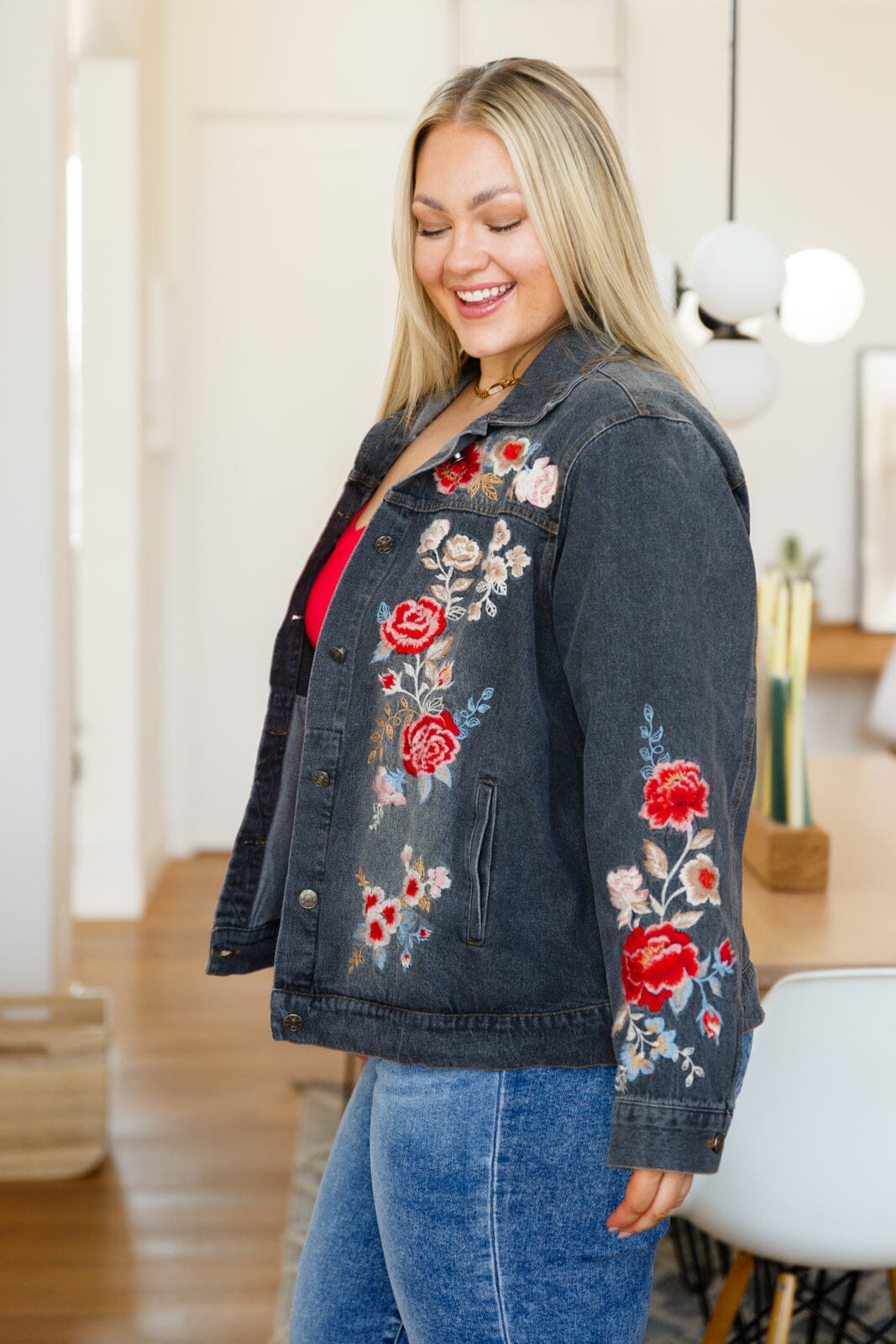 Lovely Visions Flower Embroidered Jacket Womens