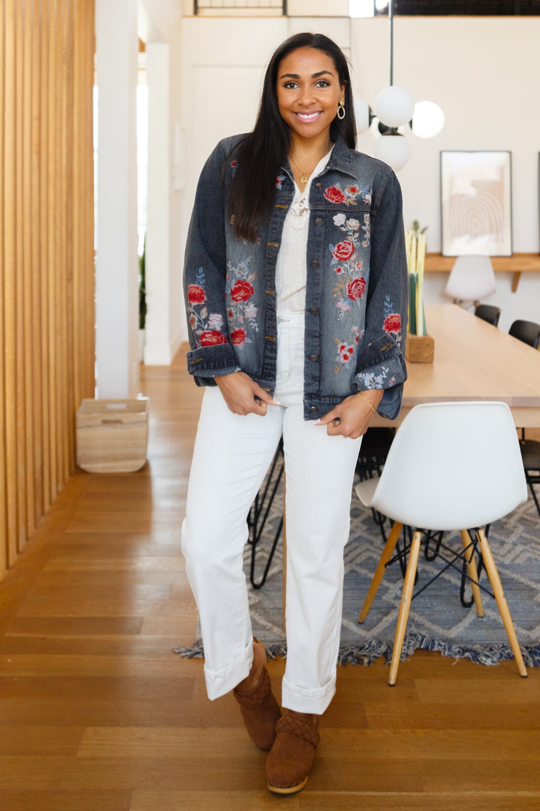 Lovely Visions Flower Embroidered Jacket Womens