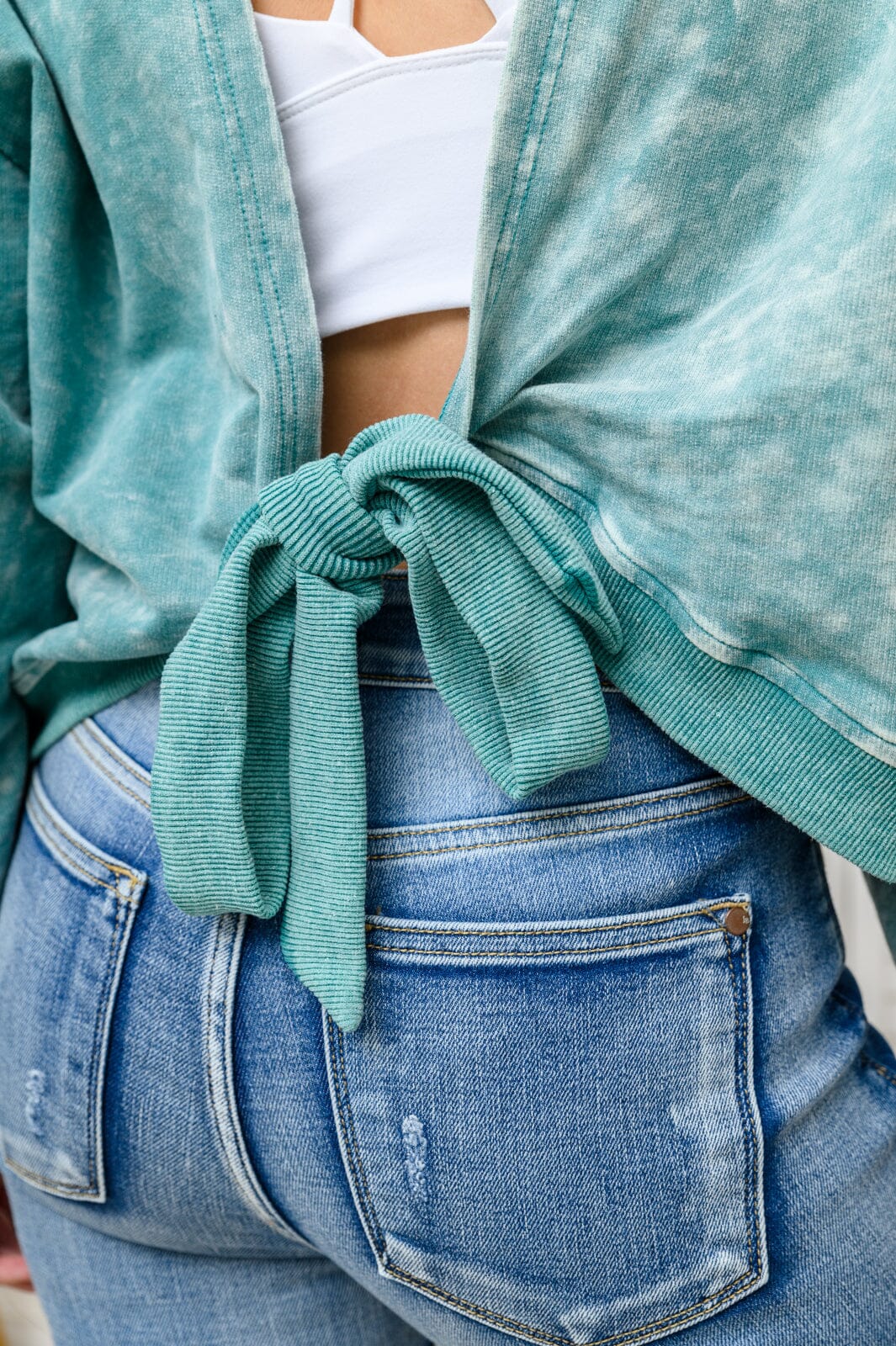 Tied Up In Cuteness Mineral Wash Sweater in Teal Womens