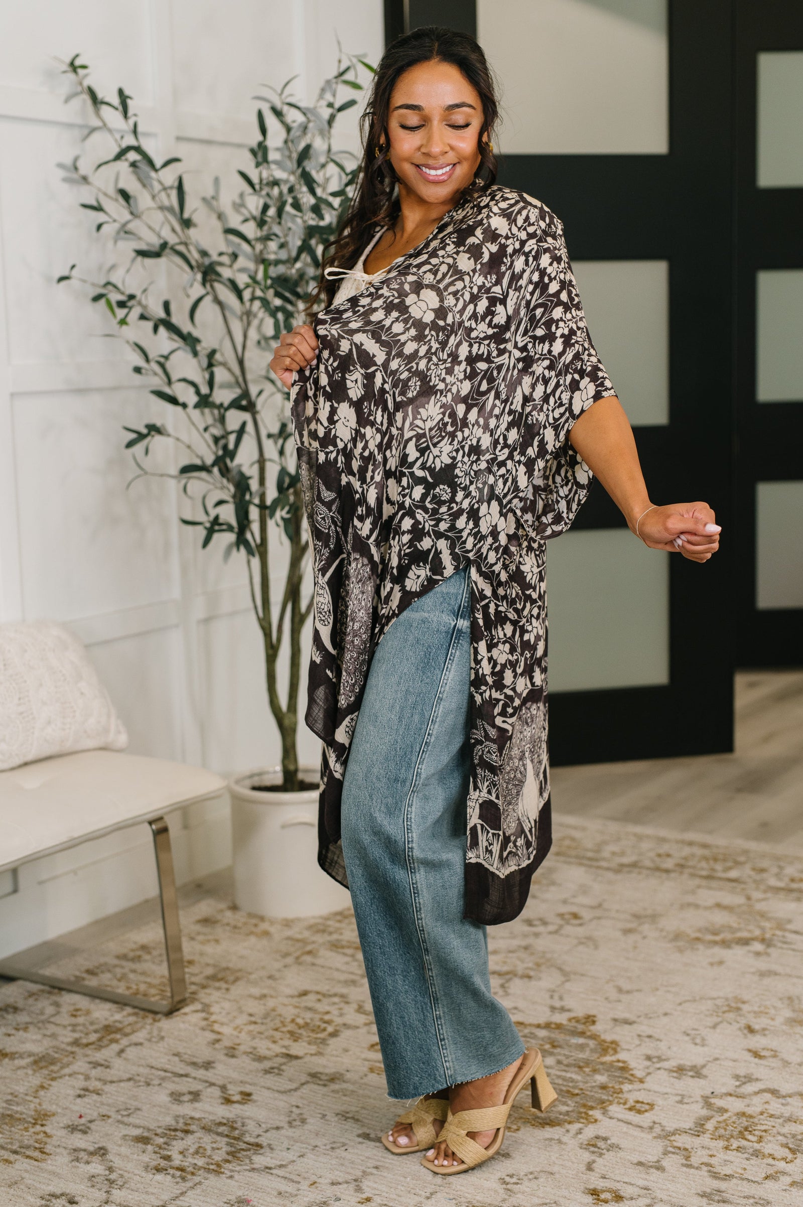 Bella Vida Open Front Floral Print Kimono
