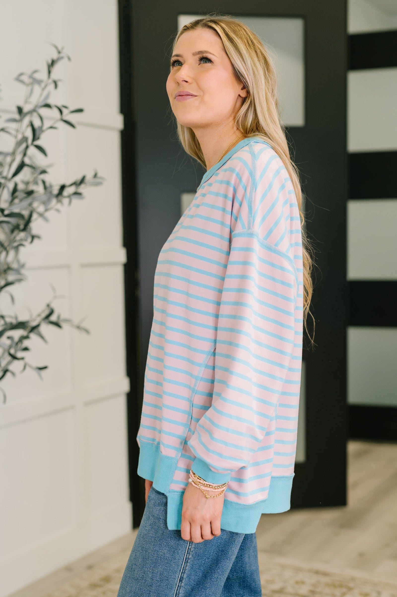 Color Clash Drop Shoulder Long Sleeve