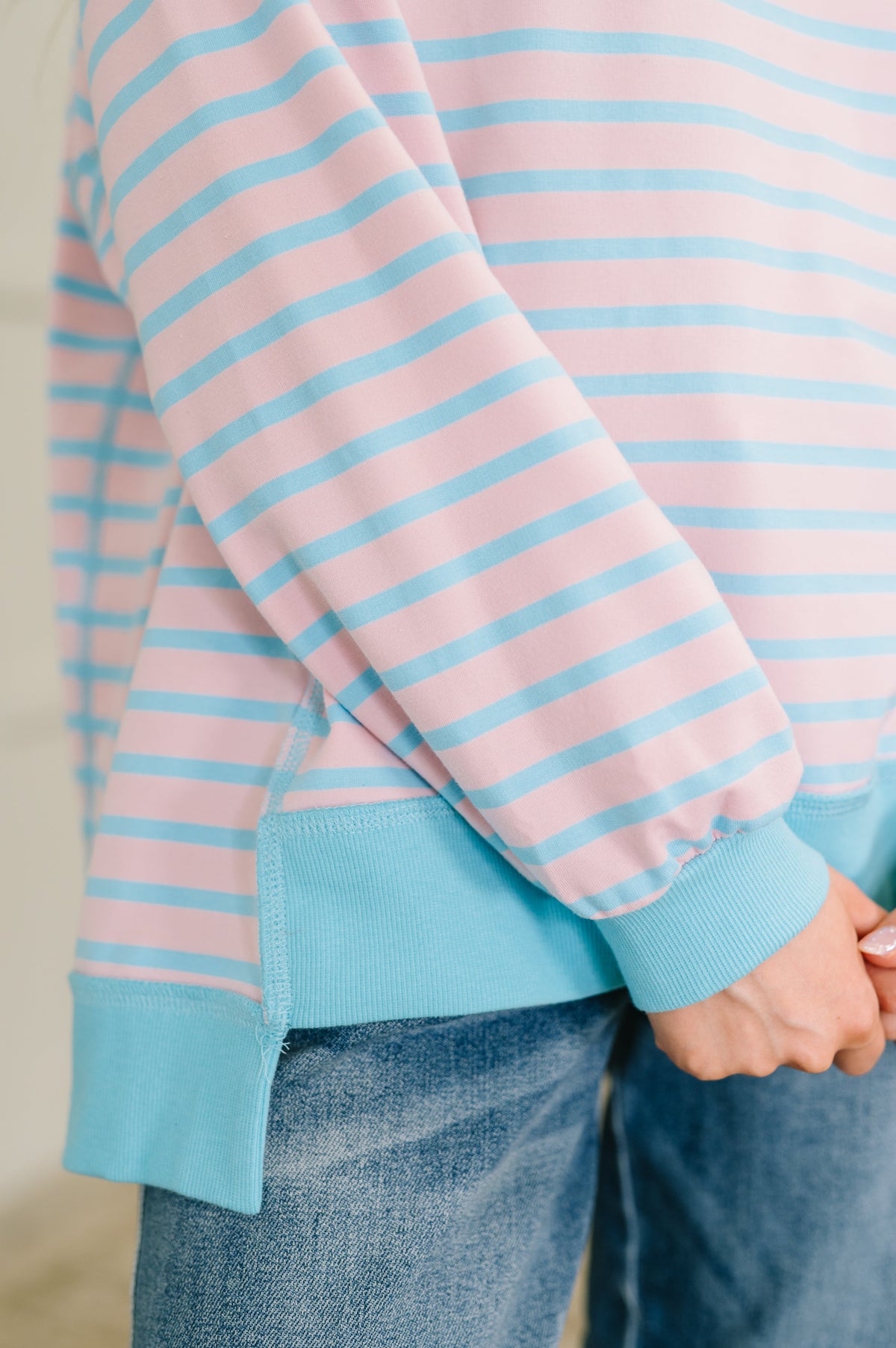 Color Clash Drop Shoulder Long Sleeve