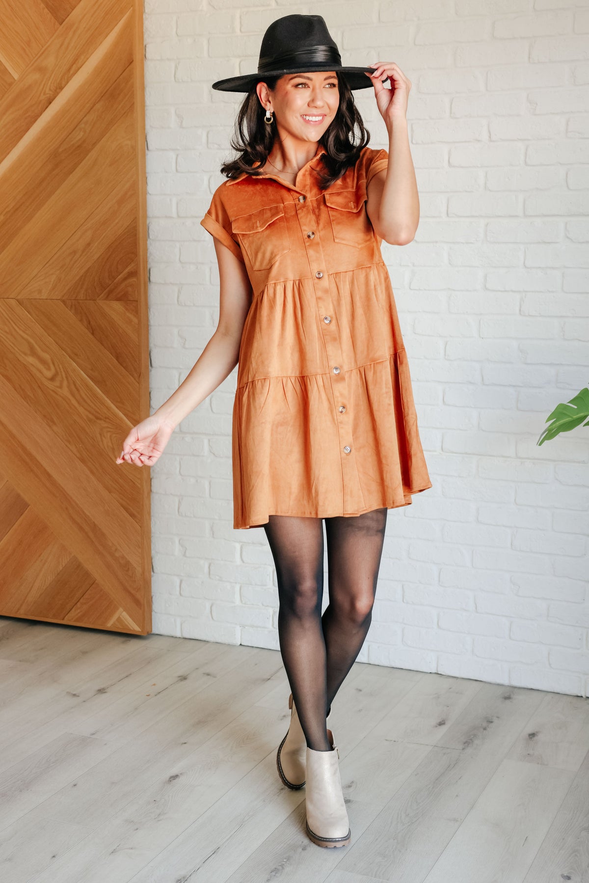 Don&#39;t Hang Up Faux Suede Shirt Dress