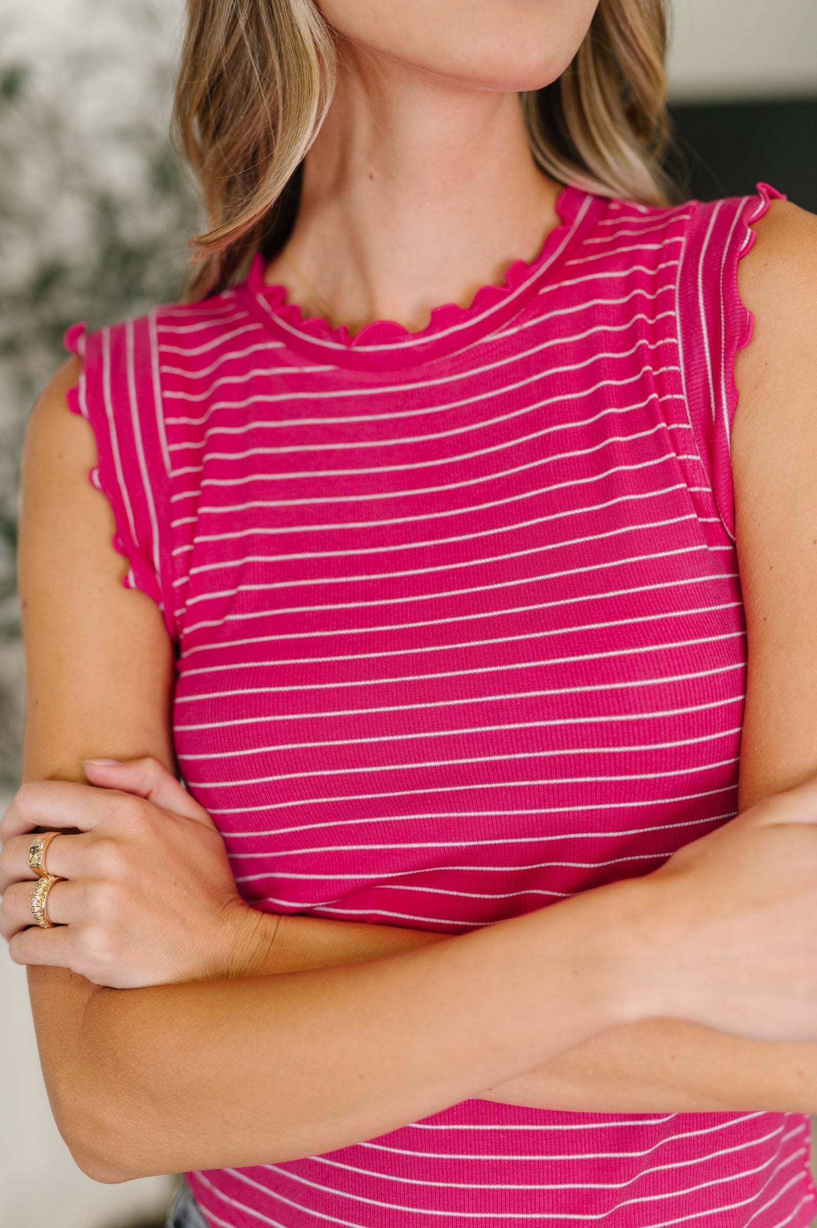 Doodle Me In Lettuce Round Neck Top in Hot Pink
