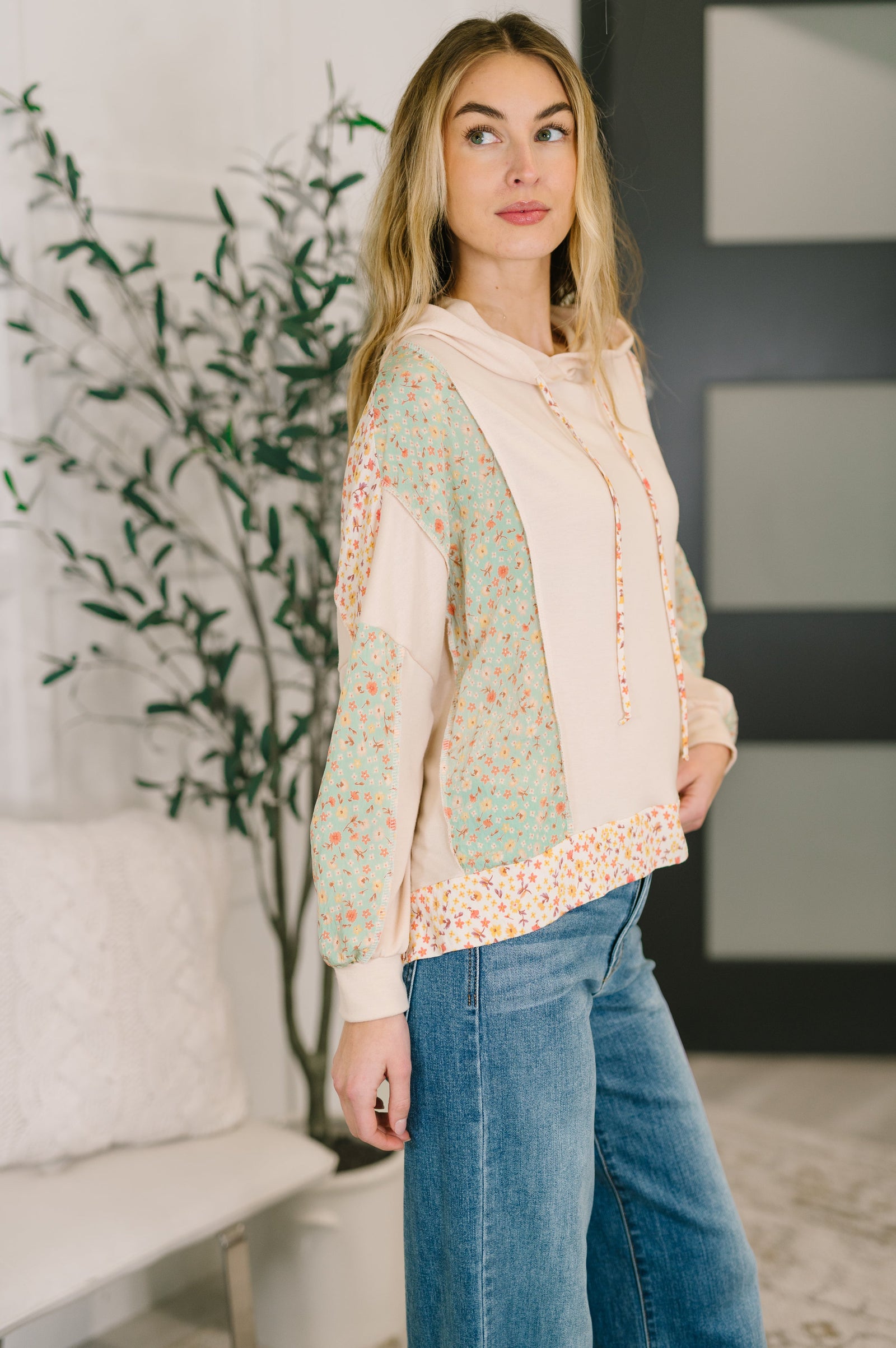 Floral Patchwork Hooded Pullover