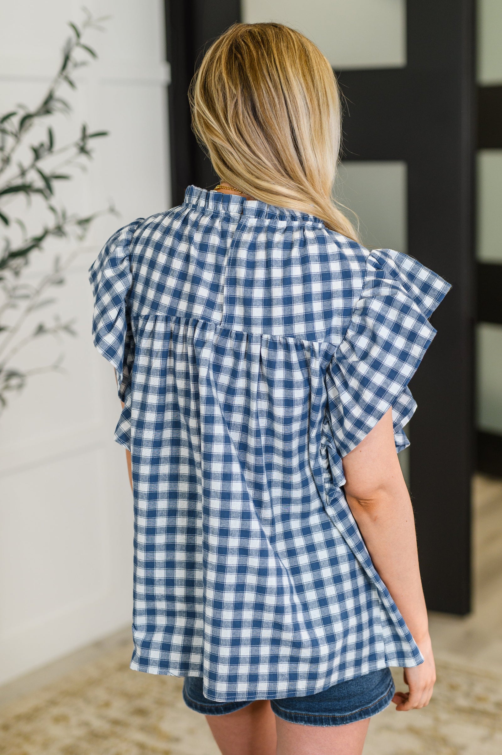 Garden at Goldenhour Flutter Sleeve Blouse in  Blue