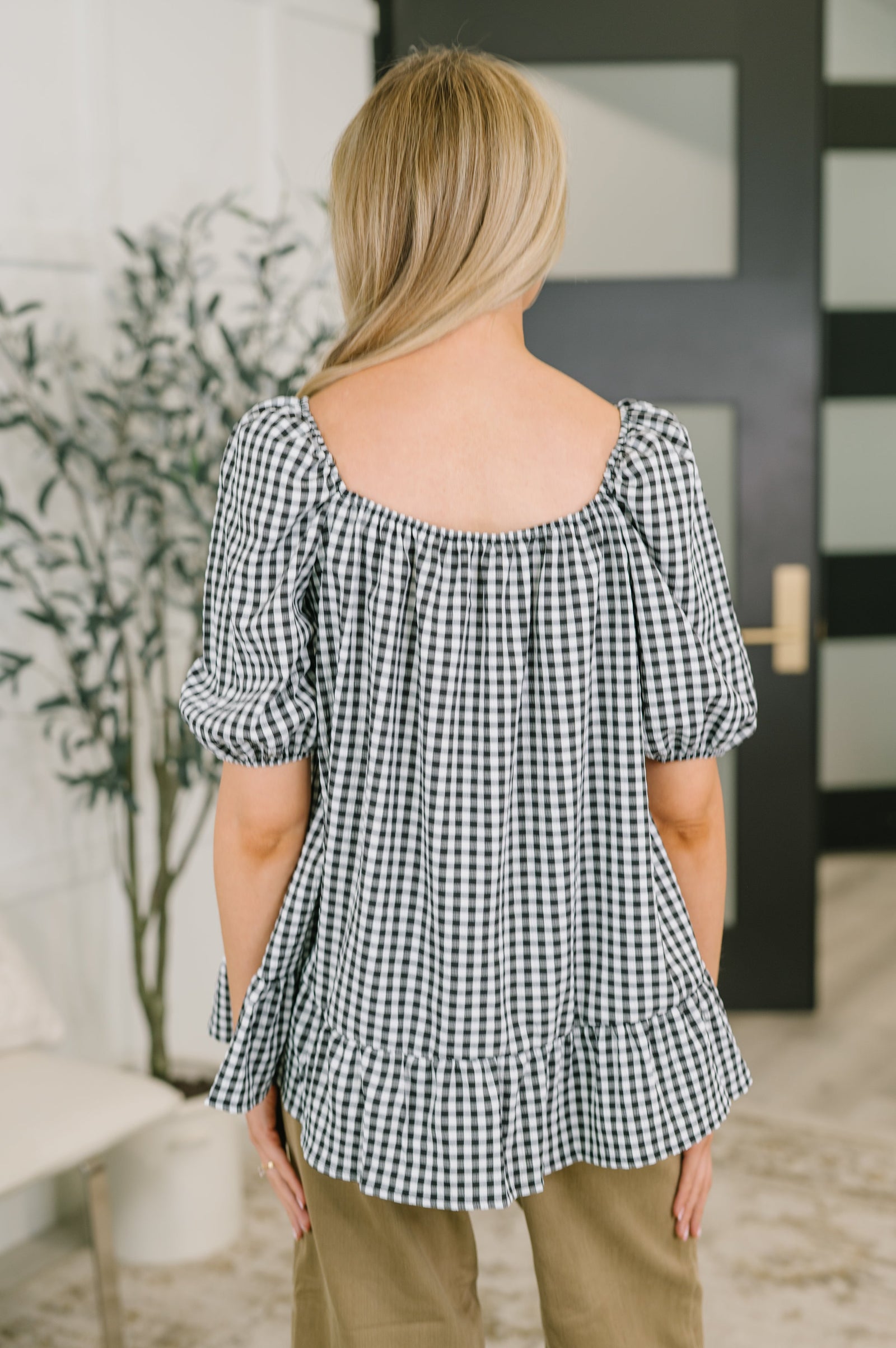 Great Gingham Square Neck Blouse