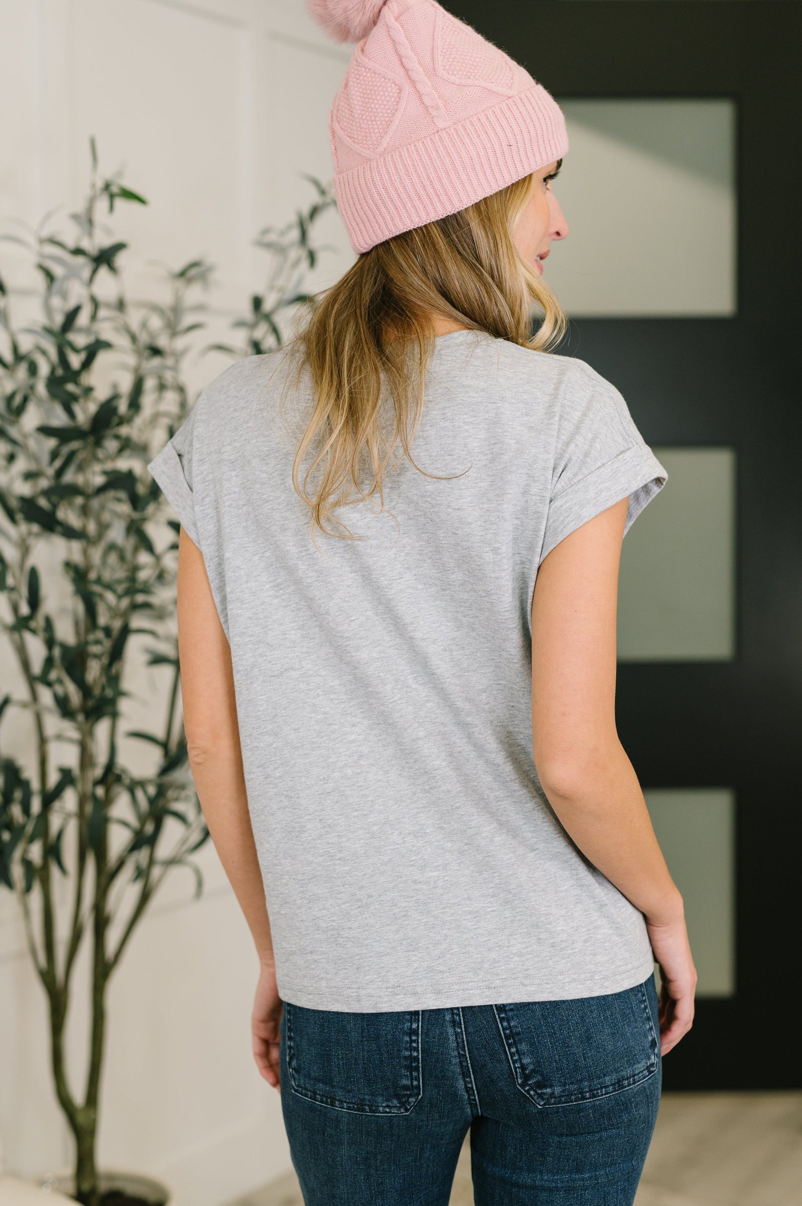 It Starts Here Basic Rolled Sleeve Tee in H Grey