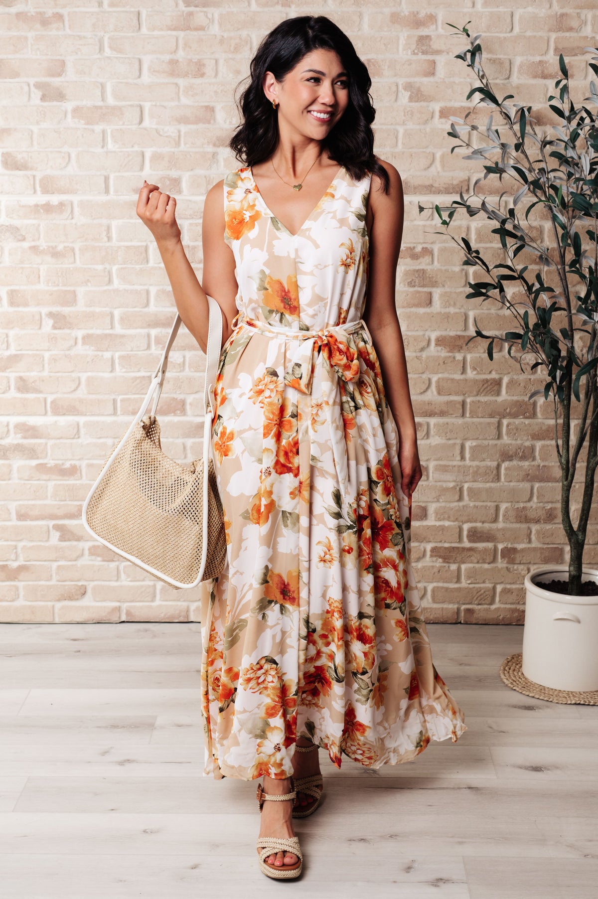 It&#39;s All Sunshine V-Neck Floral Dress in Orange