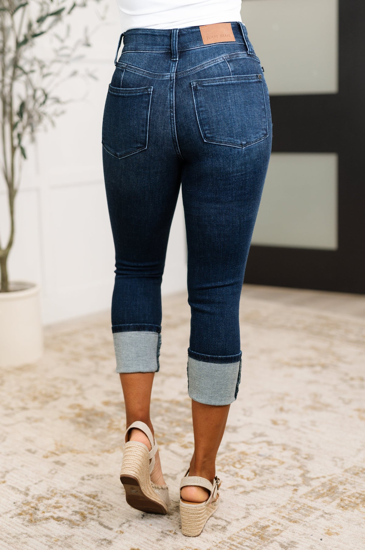 Karen High Rise Double Waist Band Capri Jeans