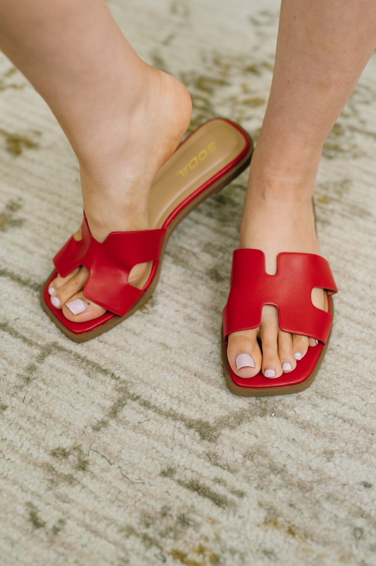 Knit Square Toe Slip on Sandal in Red