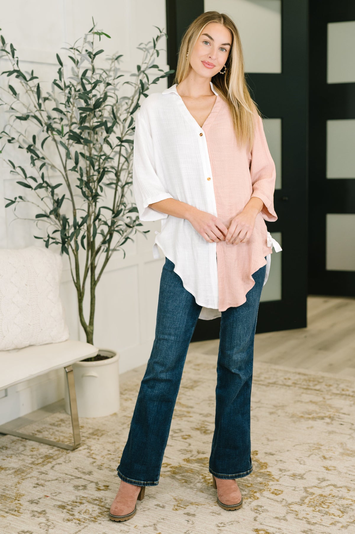 Like You Do Dual Toned Button Down