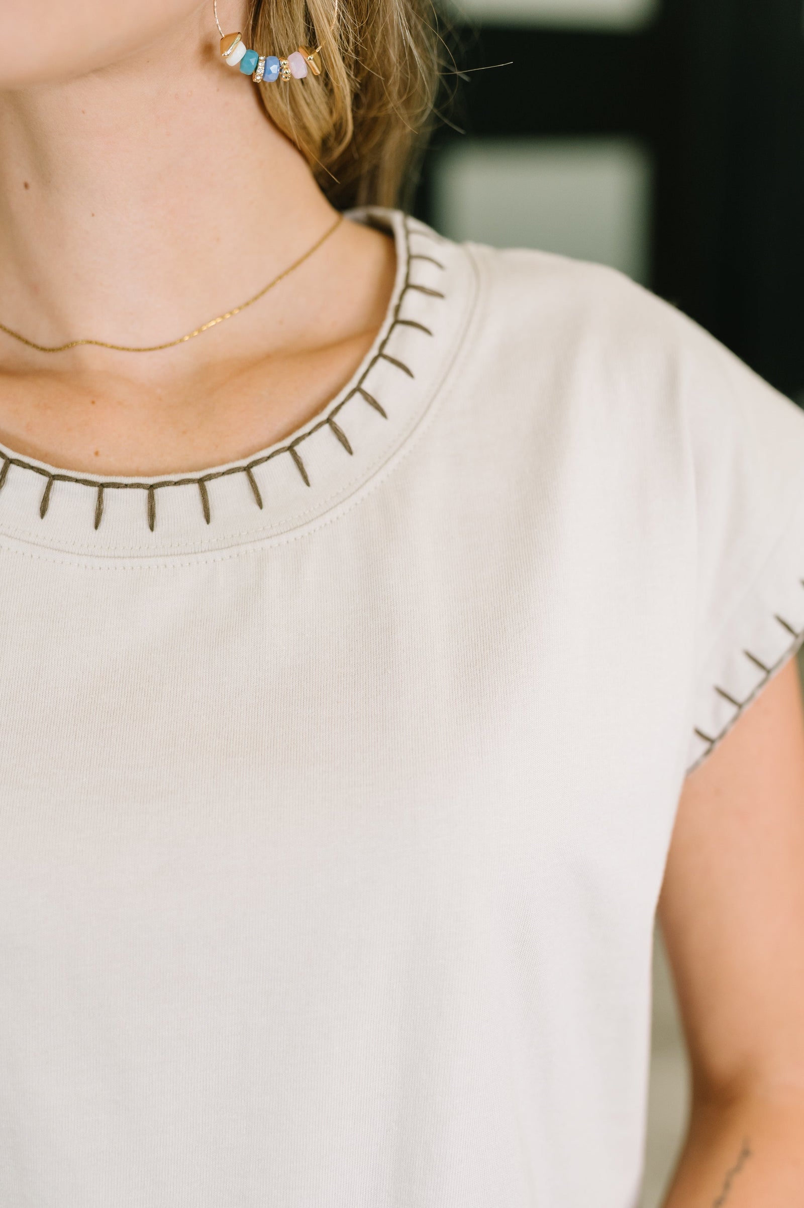 Little Details Trim Detail Top in Sand Beige
