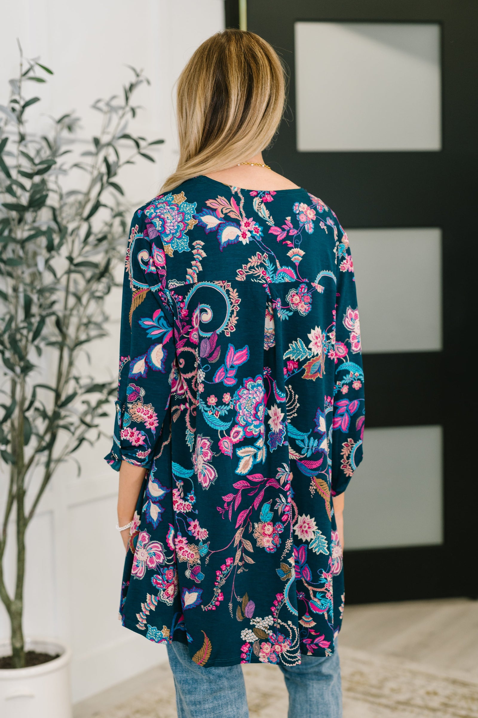 Lizzy Cardigan in Hunter Green Floral Paisley