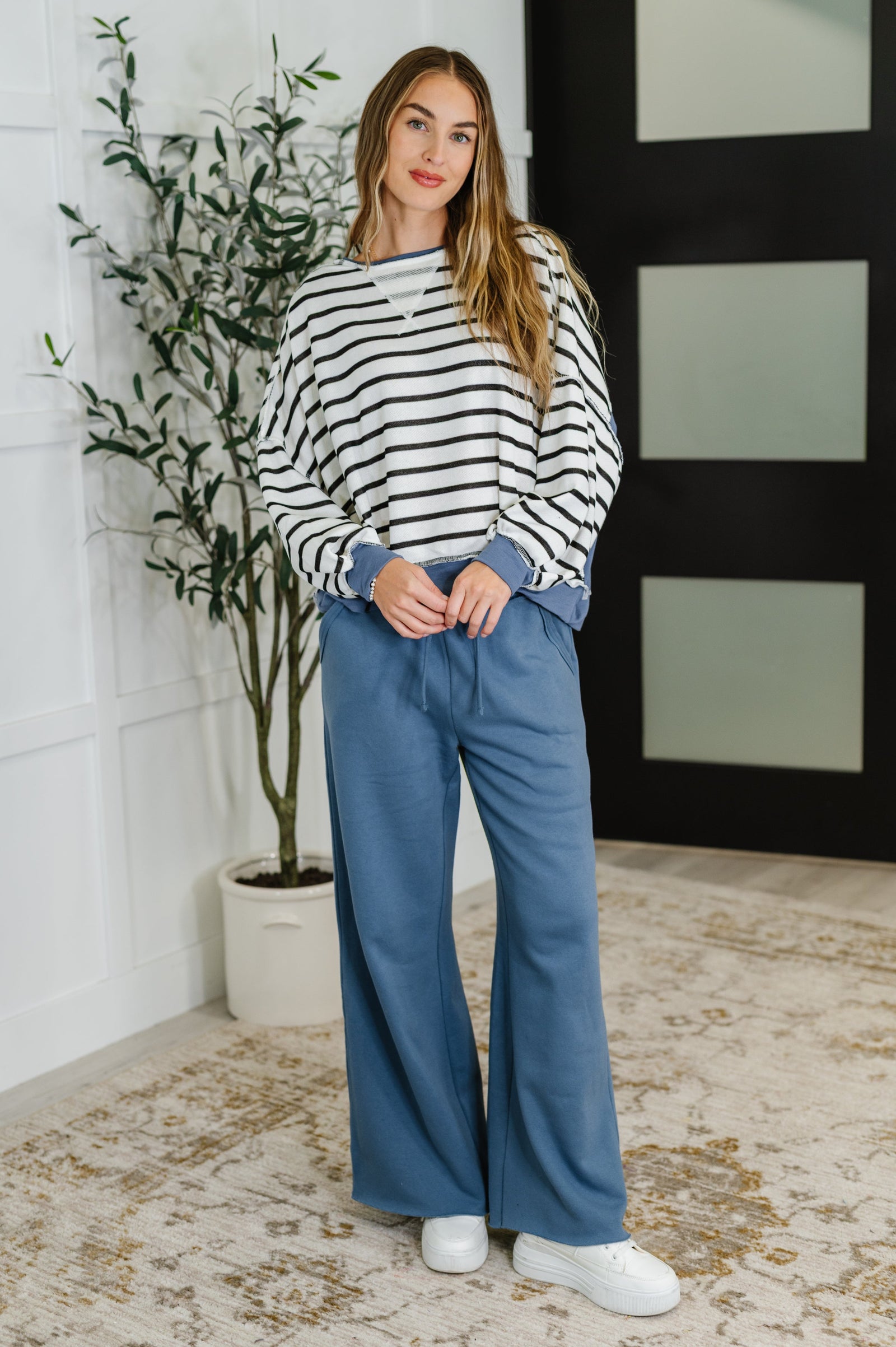 Lounge Line Wide Leg Sweats in Dusty Blue