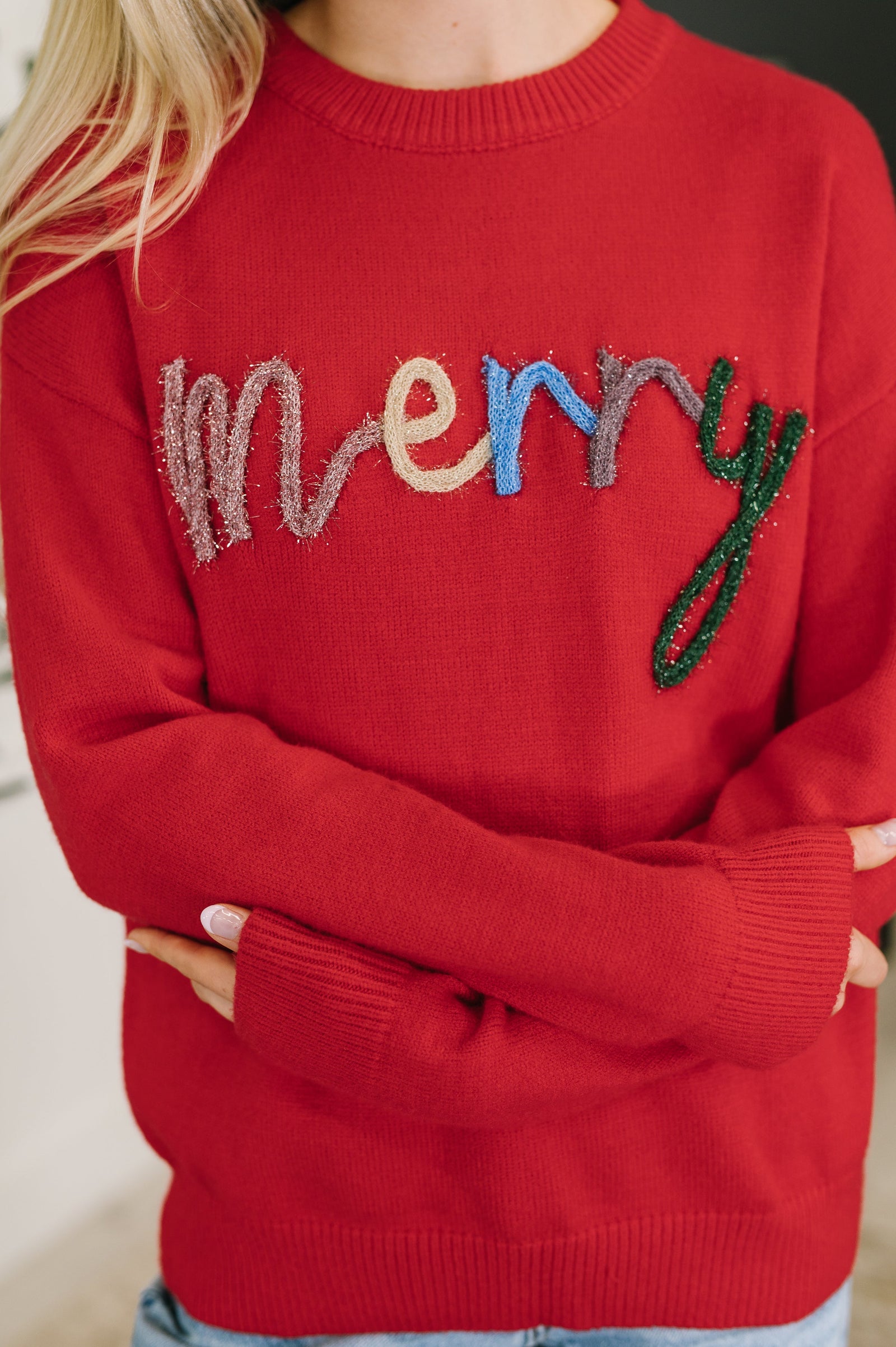 Merry Applique Drop Shoulder Pullover