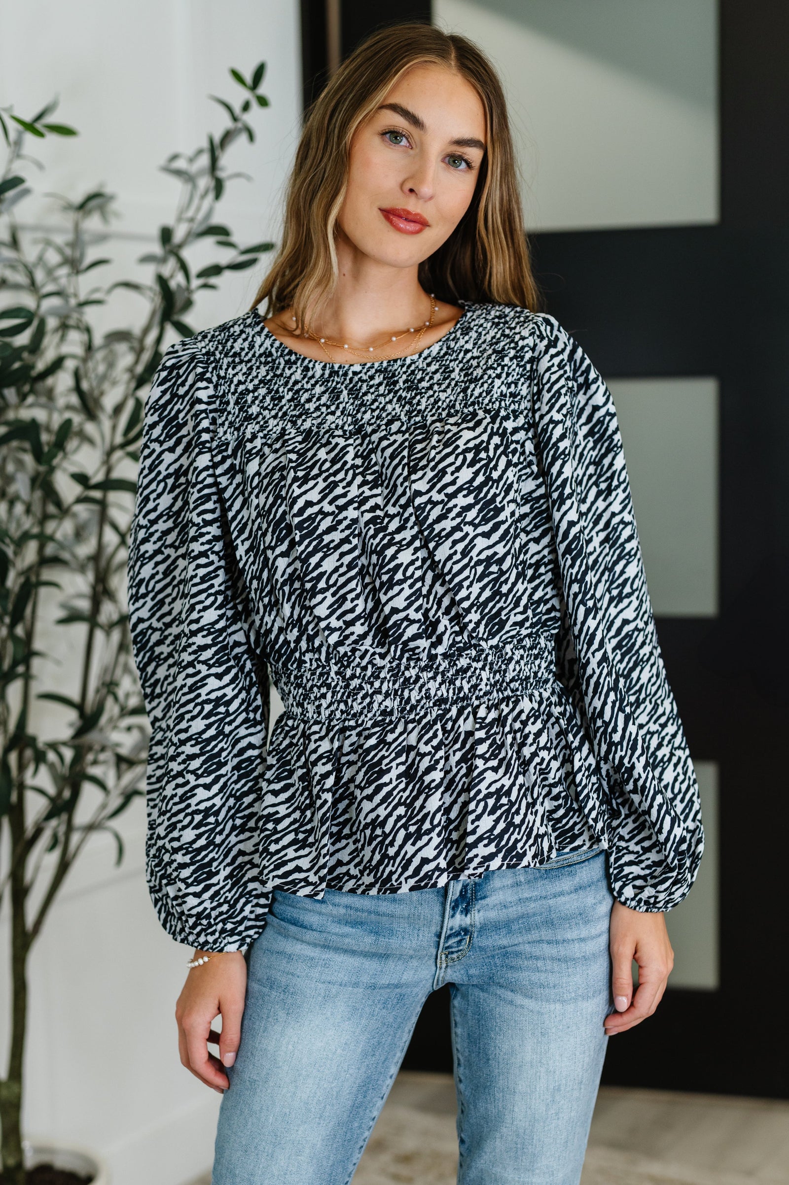 Muse Moves High Neck Peplum Blouse in Black