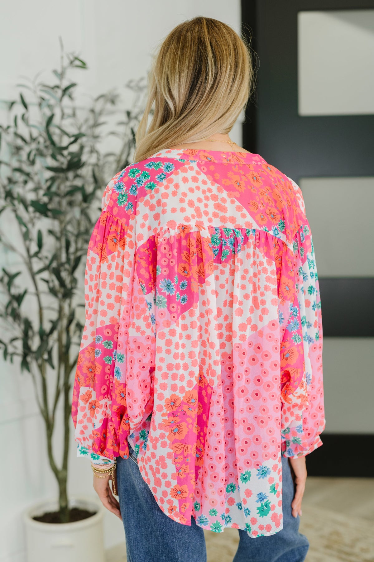 No Hesitation Mixed Print Blouse