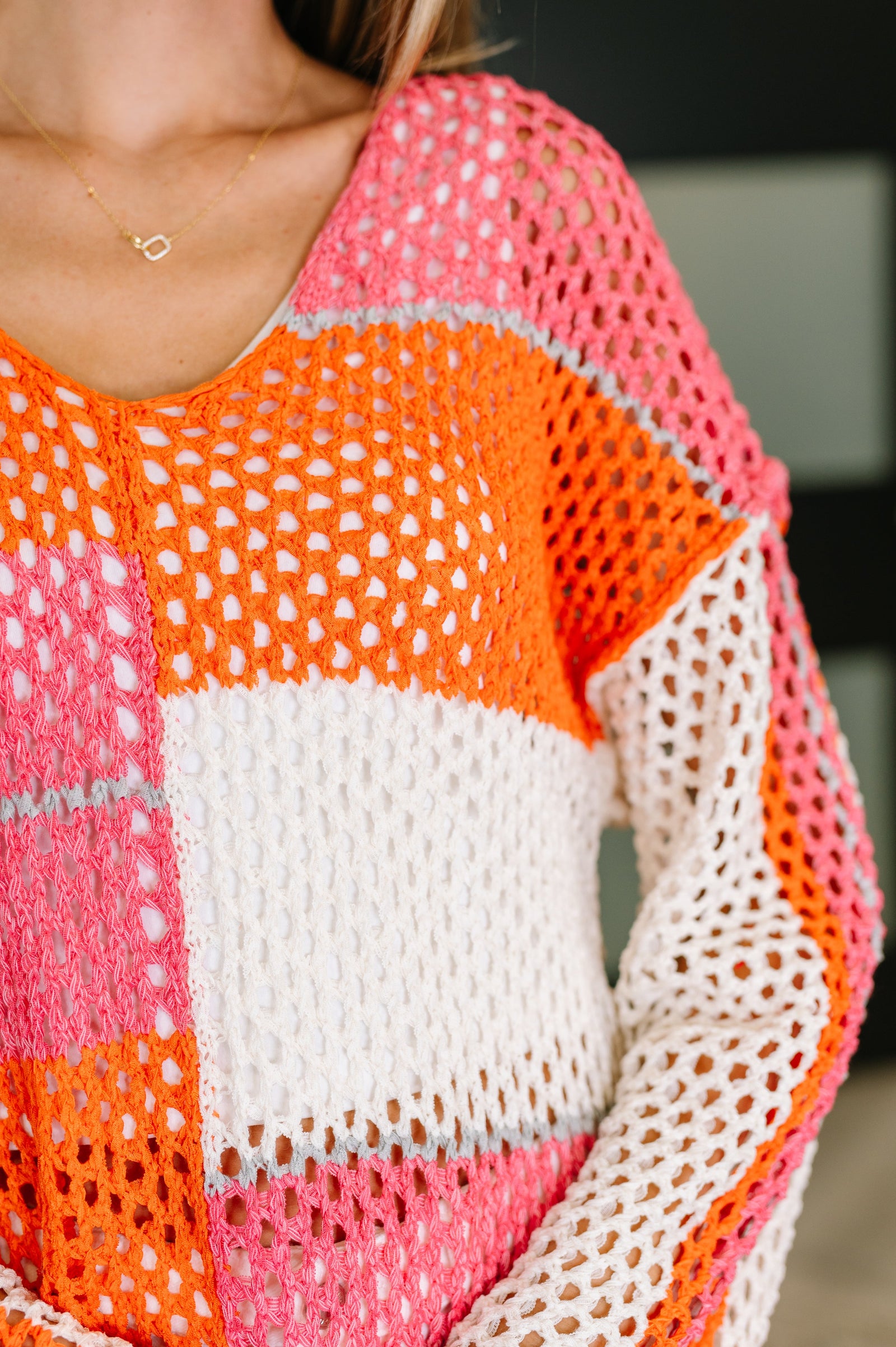 Off the Grid Net Color Block Layering Top