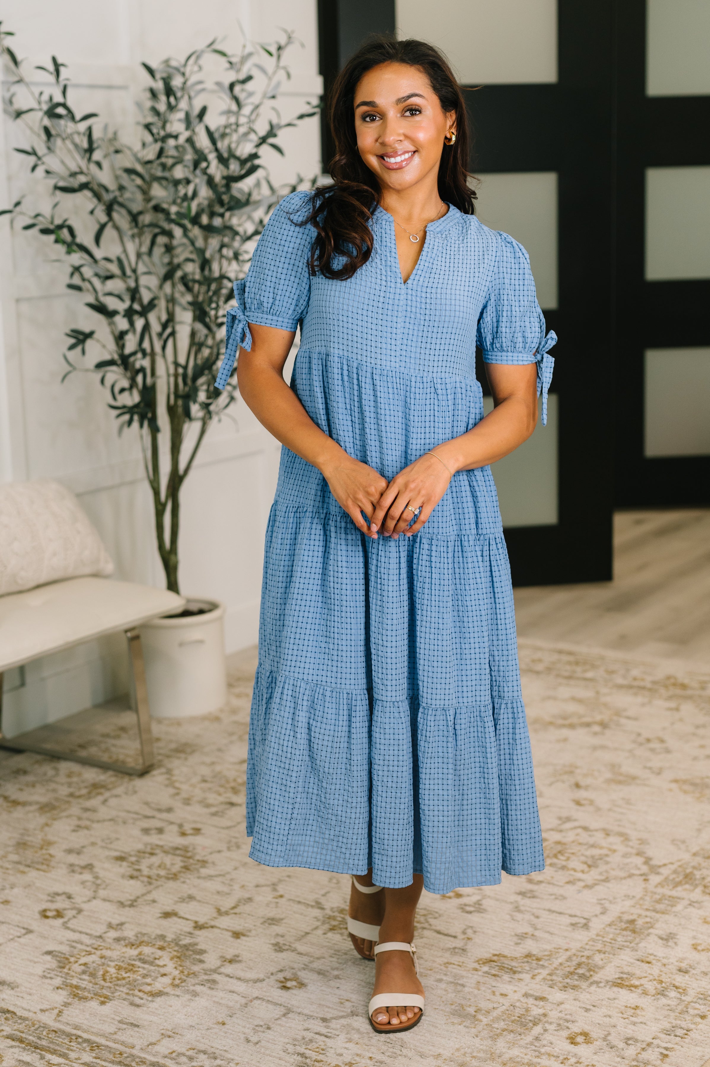tiered midi dress One Less Crisis Tiered Midi Dress